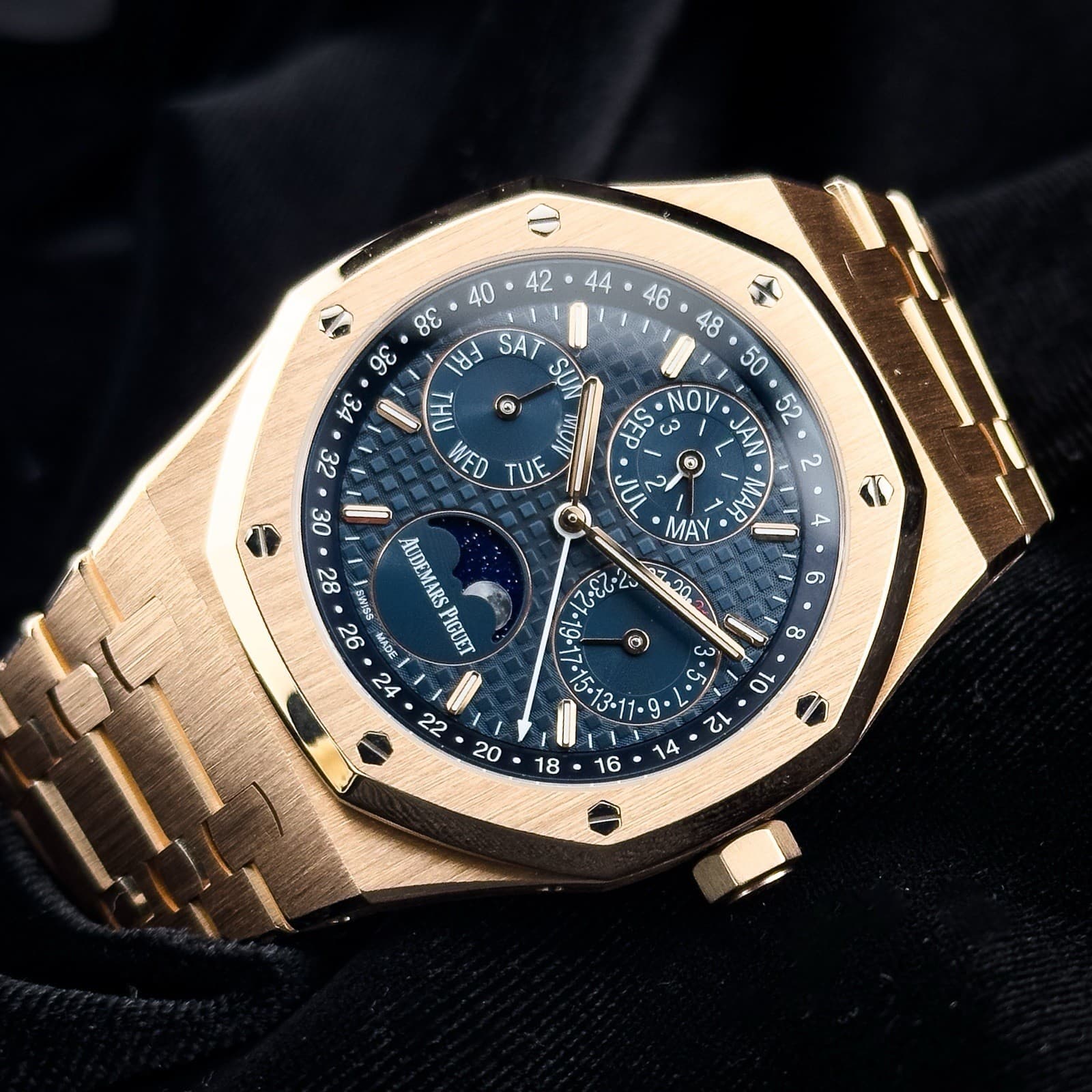 Audemars Piguet Royal Oak Perpetual Calendar Rose Gold Blue 26574OR.OO.1220OR.02