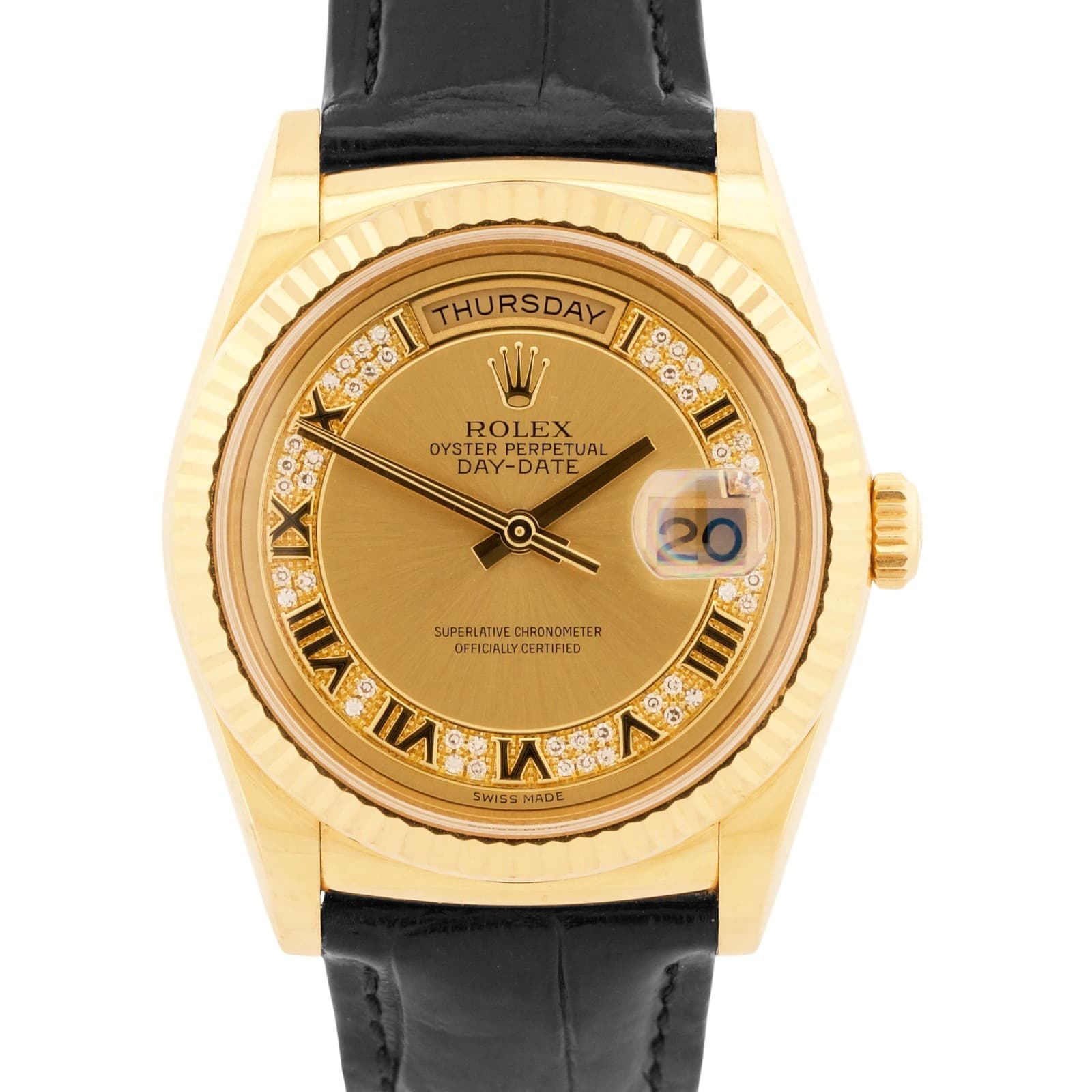 UNPOLISHED PAPERS Rolex Day-Date DIAMOND ROMAN 18K Yellow Gold 36mm 118138 BOX