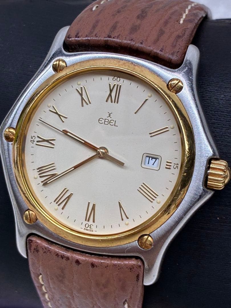 EBEL 18K Gold Bezel Men's Watch 1911 187902 Two-tone Factory Strap Quartz Unisex