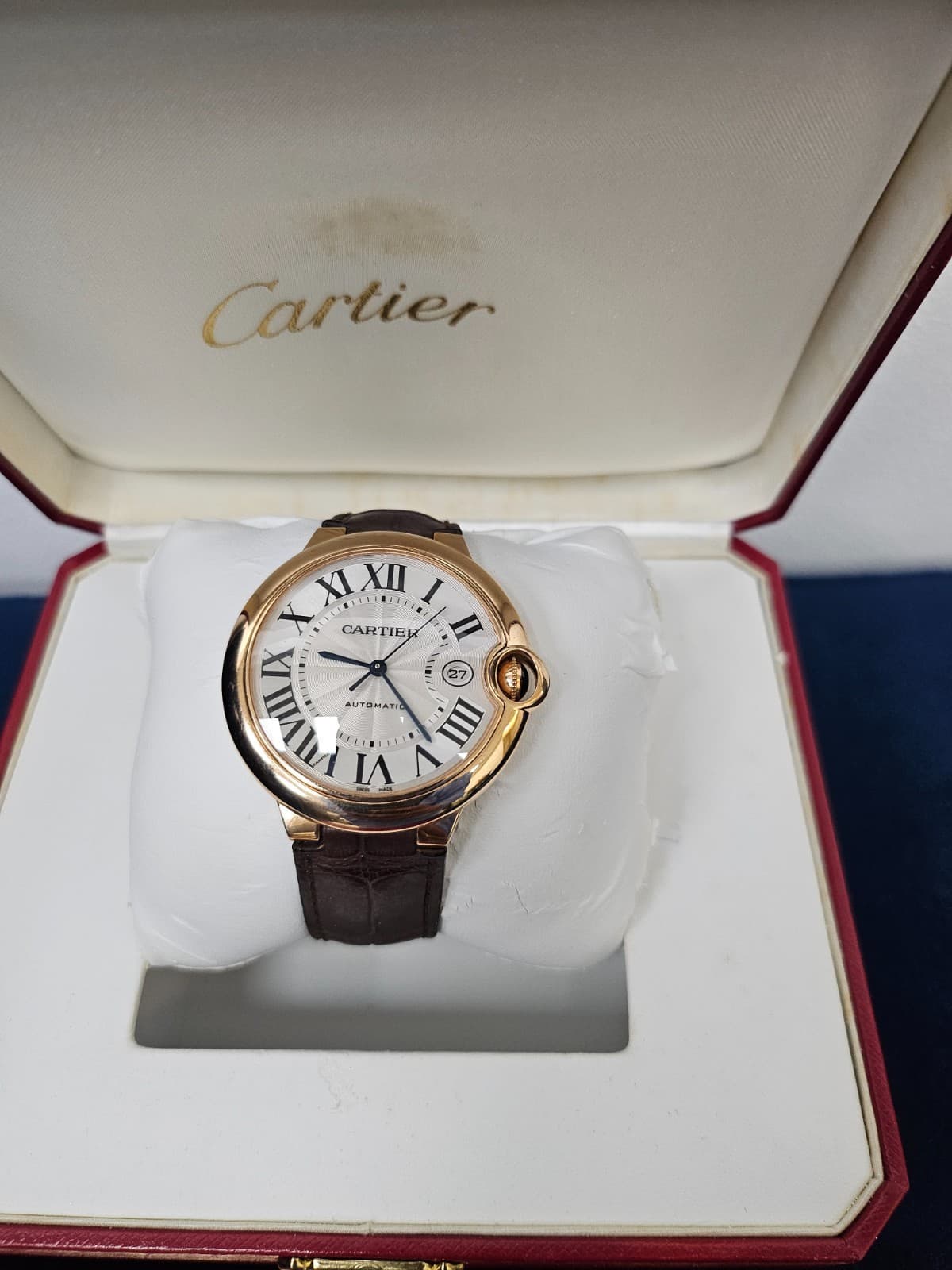 Cartier Ballon Bleu 18k Rose Gold Silver Dial 42mm Automatic Mens W6900551