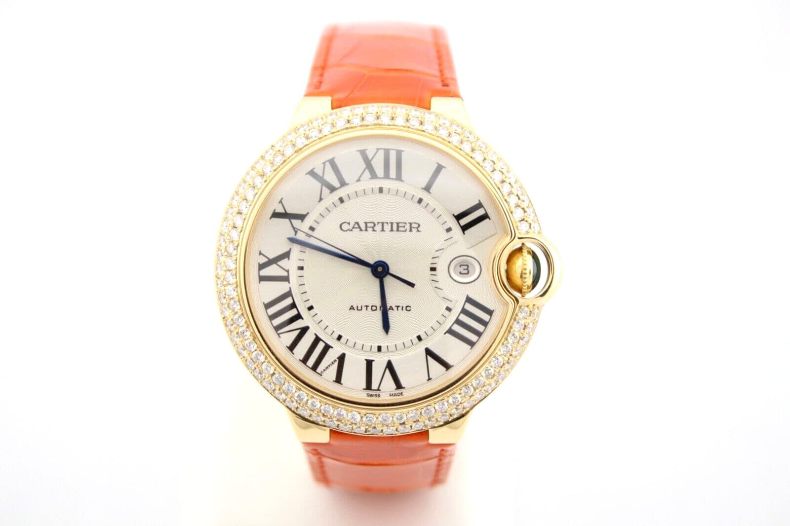 NEW CARTIER BALLON BLEU 18k YELLOW GOLD 42MM DIAMOND ENCRUSTED WATCH W6900551