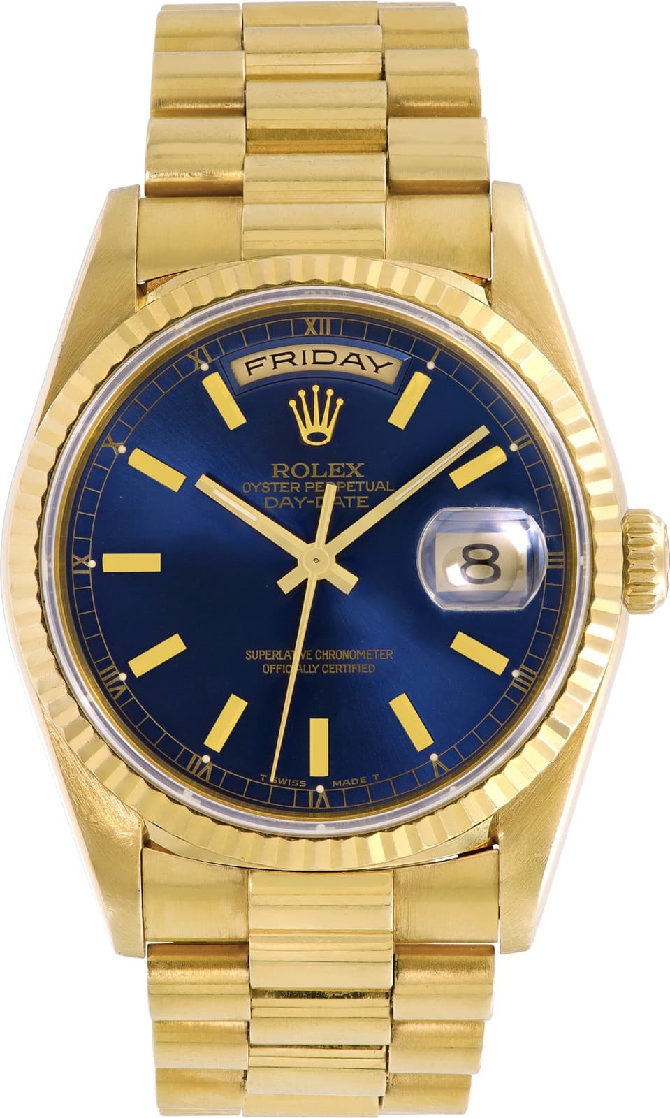 Rolex Day-Date 18k yellow gold blue dial ref-18238