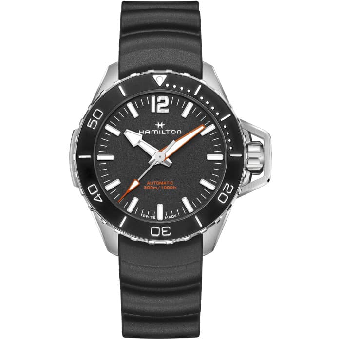 New Hamilton Khaki Navy Frogman Auto Black Dial Rubber Band Mens Watch H77825330