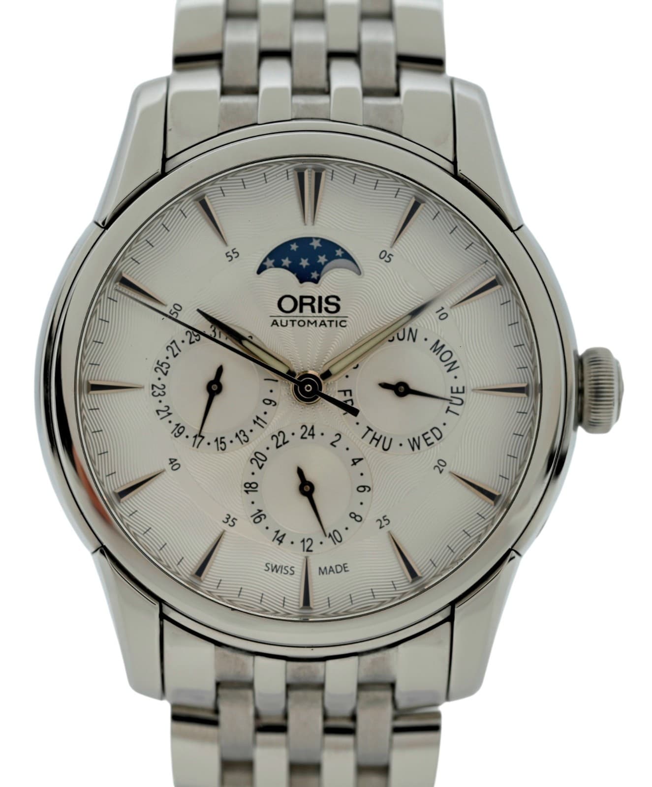 Oris 40mm Men's Artelier Day Date Calendar Moonphase Automatic Watch Ref: 7703!