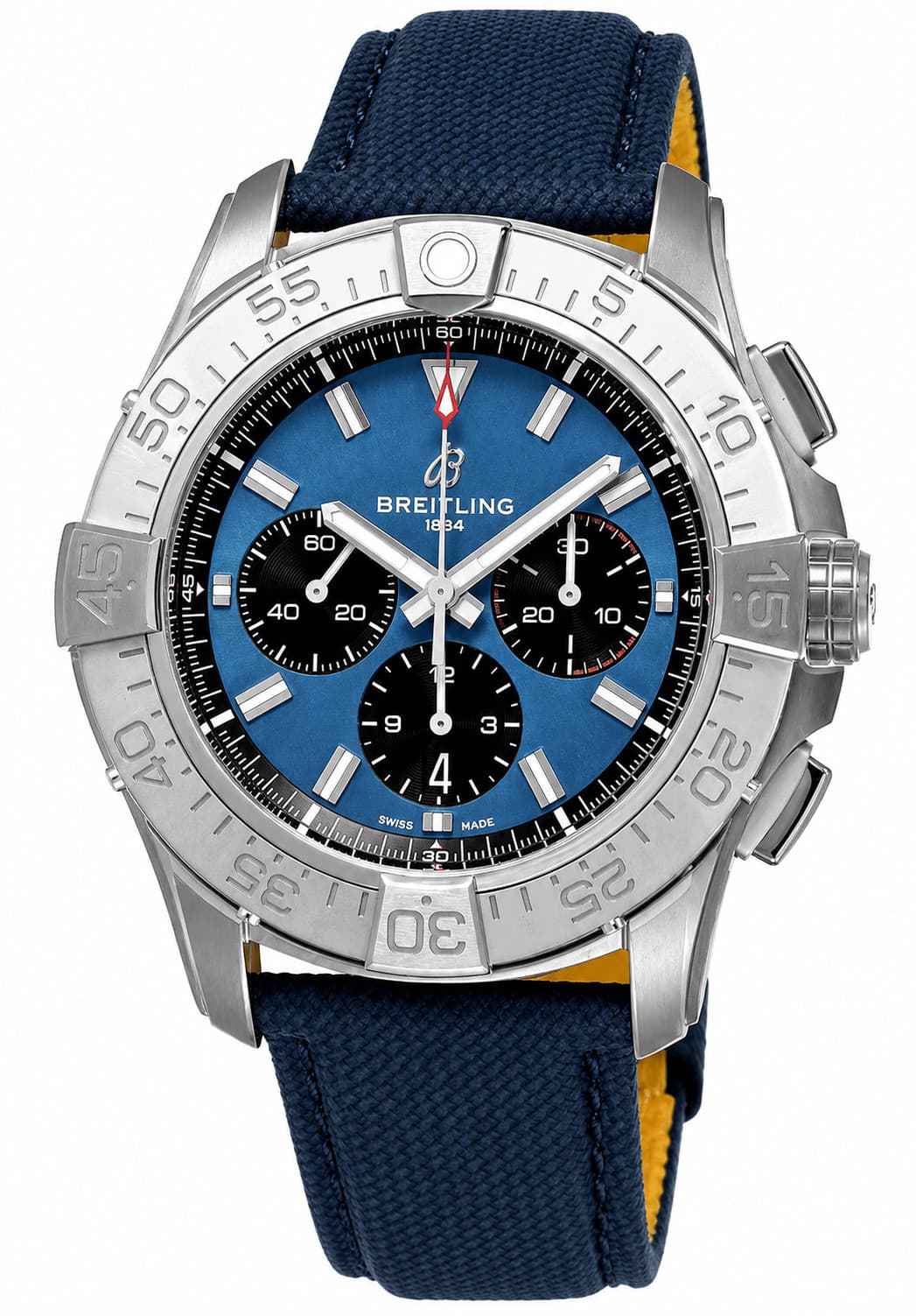New Breitling Super Avenger B01 Chrono 46 Blue Leather Men's Watch EB0148101C1X1