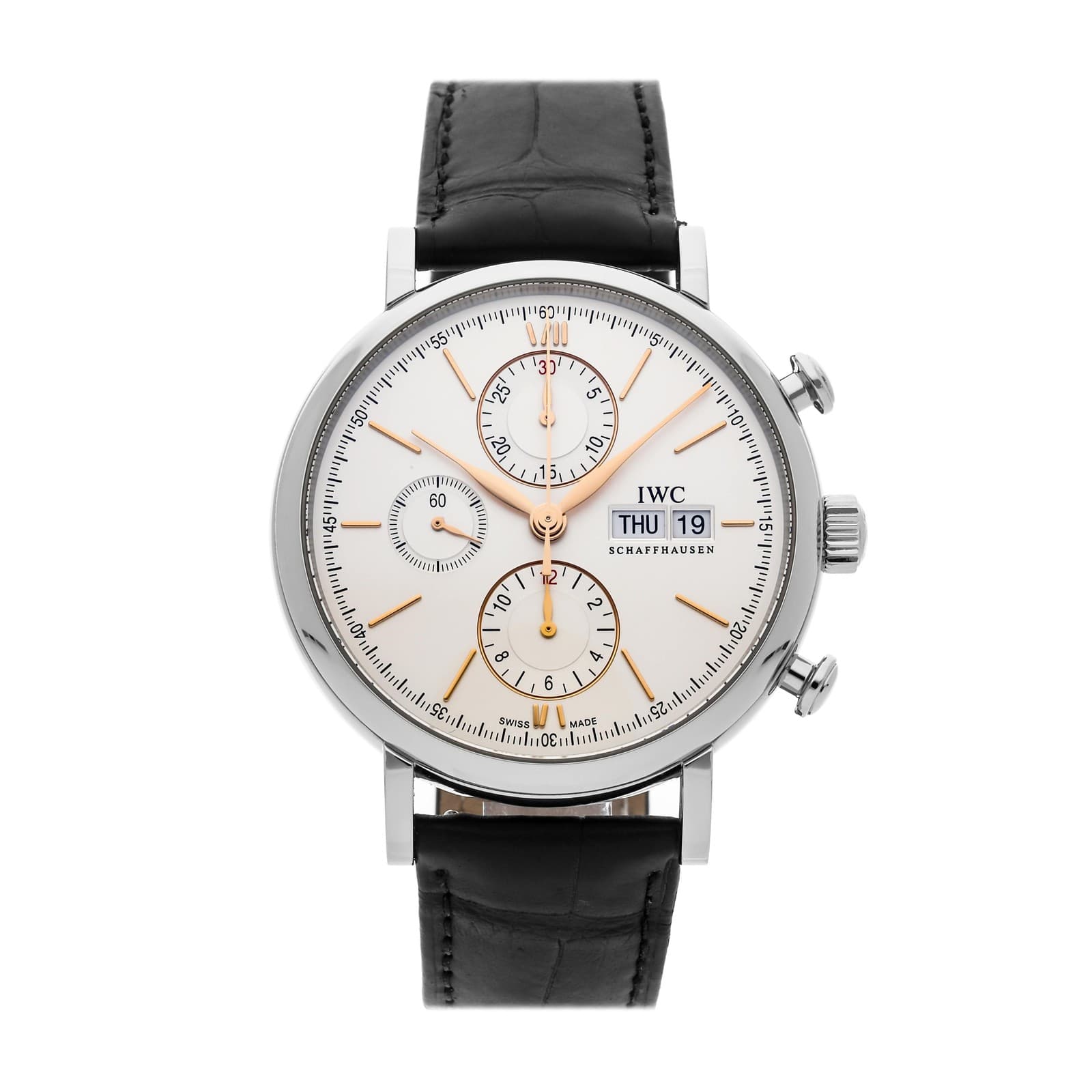 IWC Portofino Chronograph Steel Auto 42mm Silver Dial Strap Watch IW3910-31