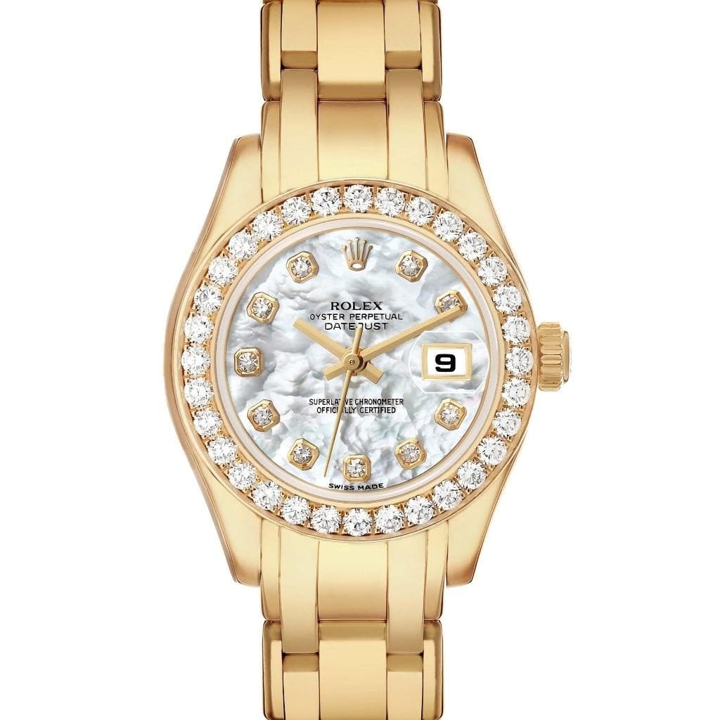 Rolex Pearlmaster Yellow Gold Mother of Pearl Diamond Ladies Watch 80298