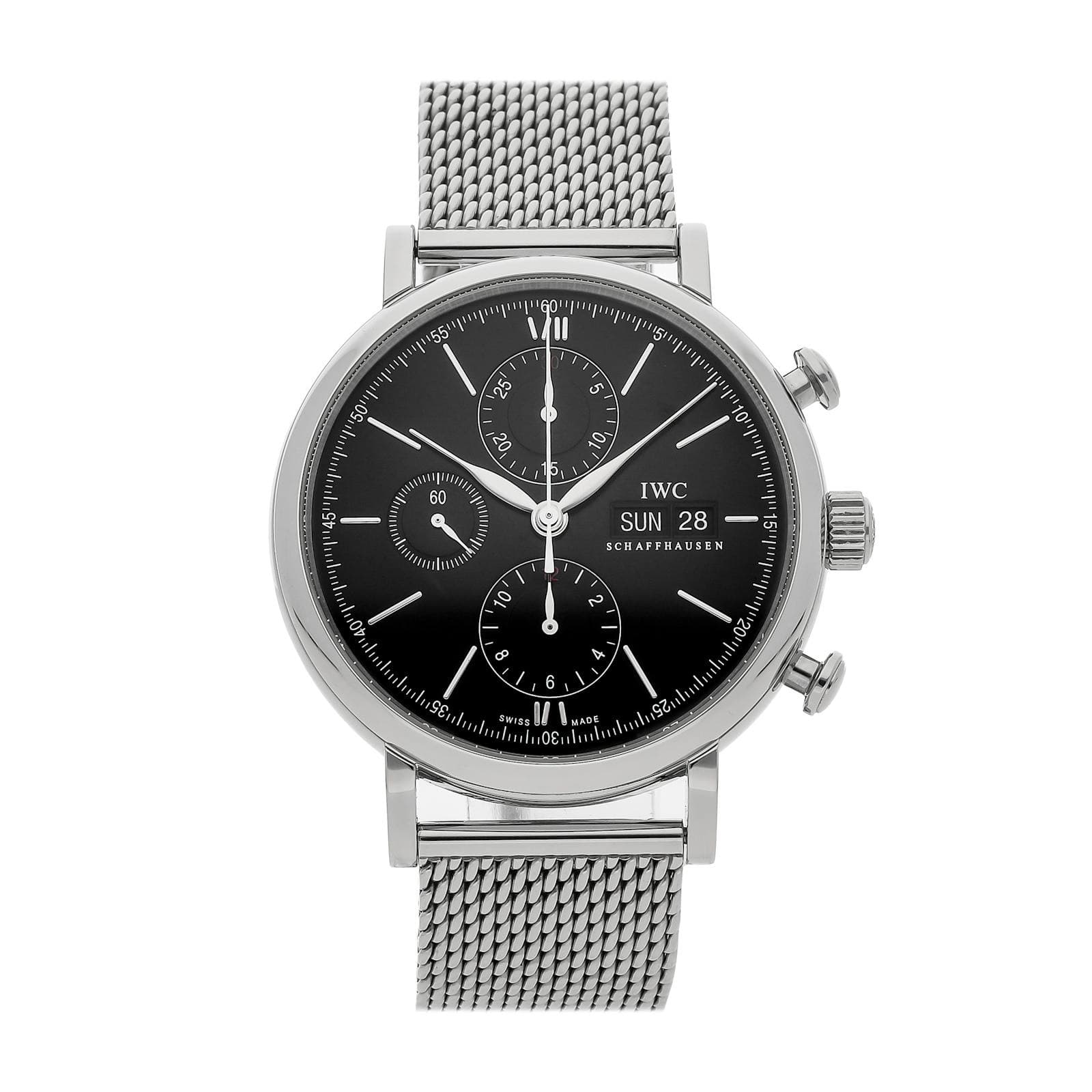 IWC Portofino Chronograph Steel Auto 42mm Black Dial Mesh Bracelet IW3910-10