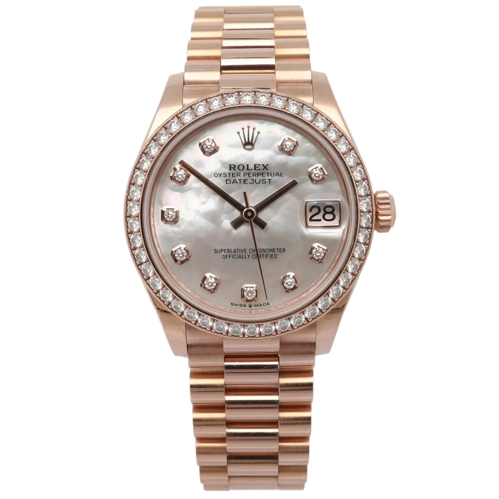 Rolex Ladies President Datejust 31mm 18k Everose Gold MOP Dial Watch 278285RBR