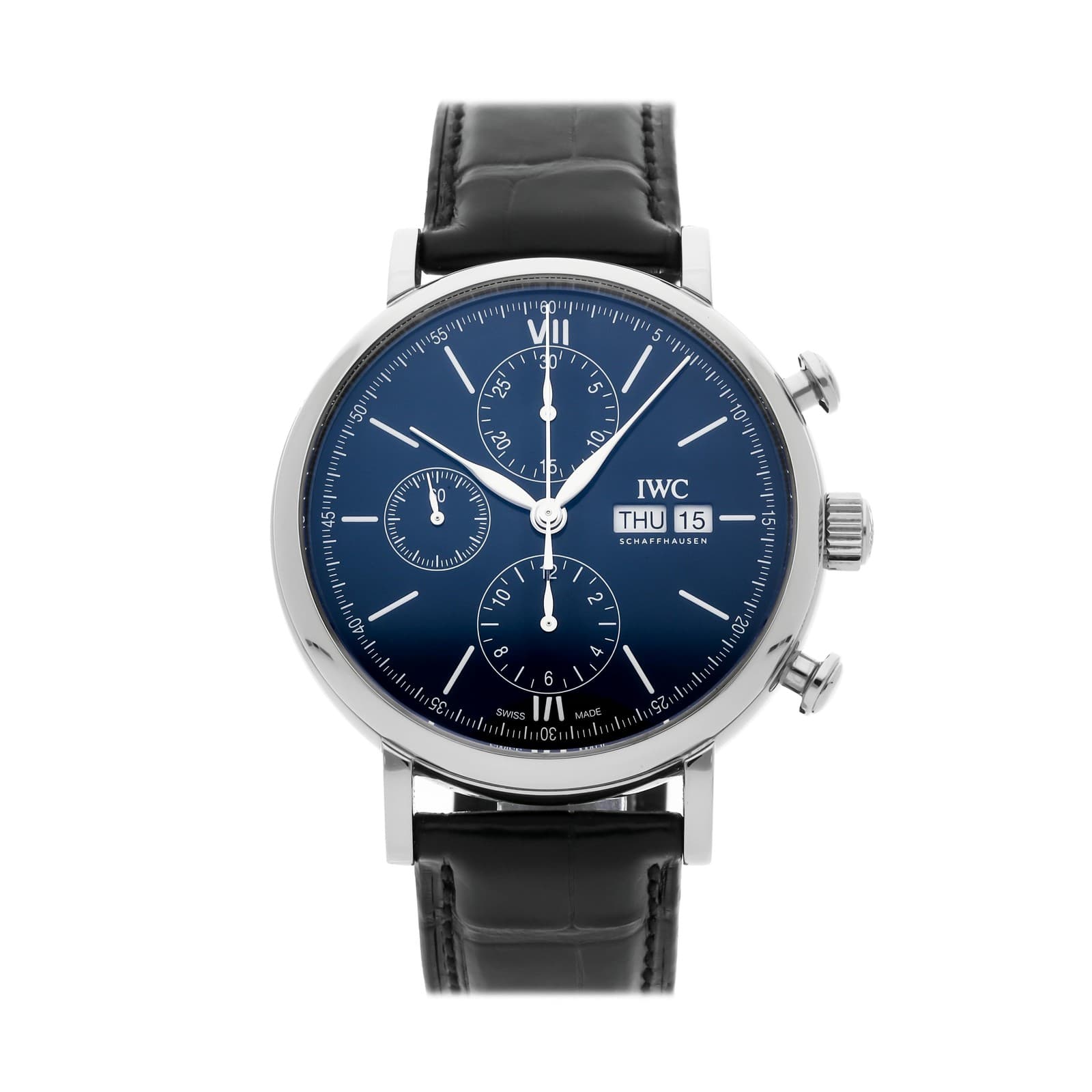 IWC Portofino Chronograph "150 Years" Steel Auto 42mm Blue Strap Watch IW3910-23