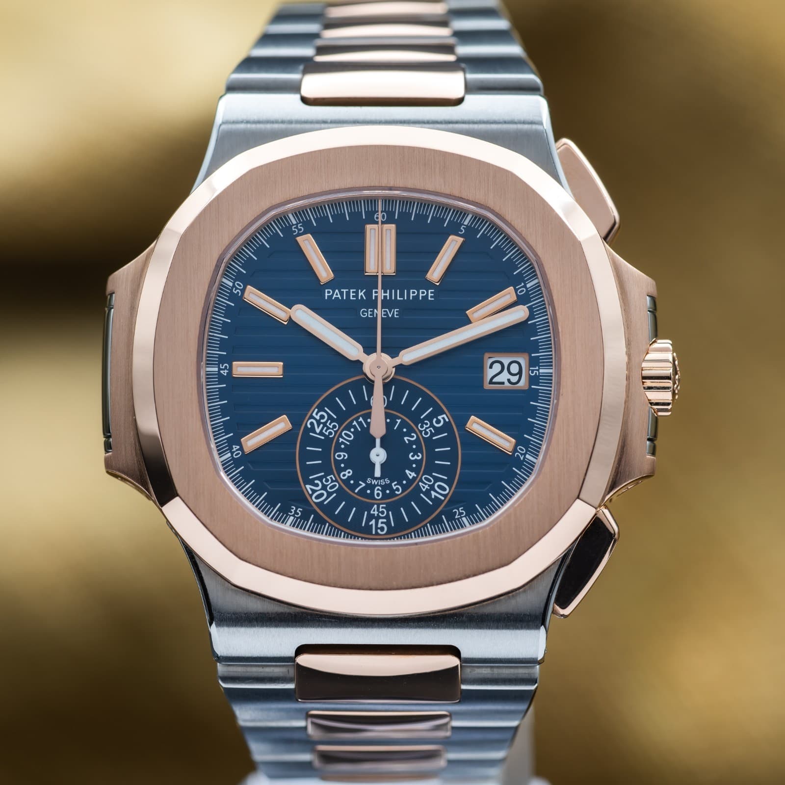 Patek Philippe Nautilus Flyback Chronograph Rose Gold Steel Blue - 5980/1AR-001