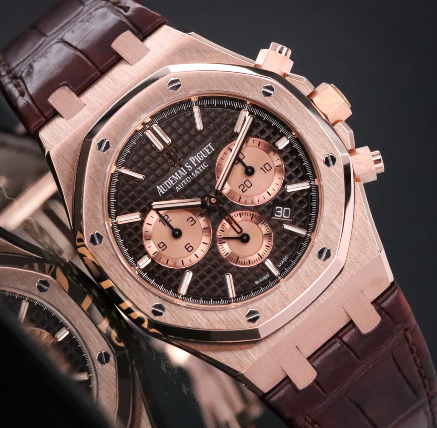 Audemars Piguet Royal Oak Chrono 2023 Complete 41mm Rose Gold Brown Dial 26331OR