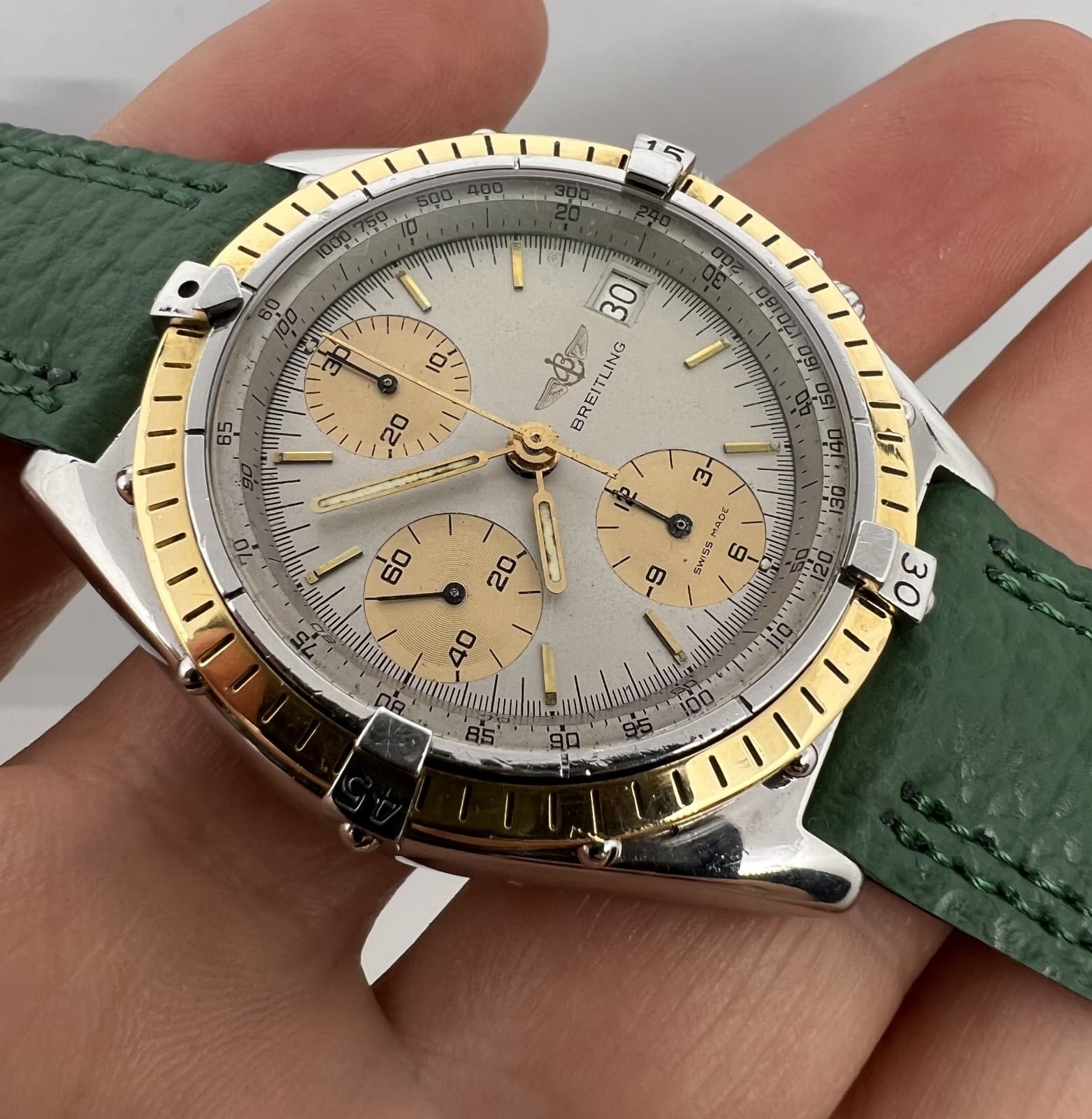 BREITLING CHRONO AUTOMATIC SERIE SPECIALE REF  81950 18K GOLD BEZEL MEN'S WATCH
