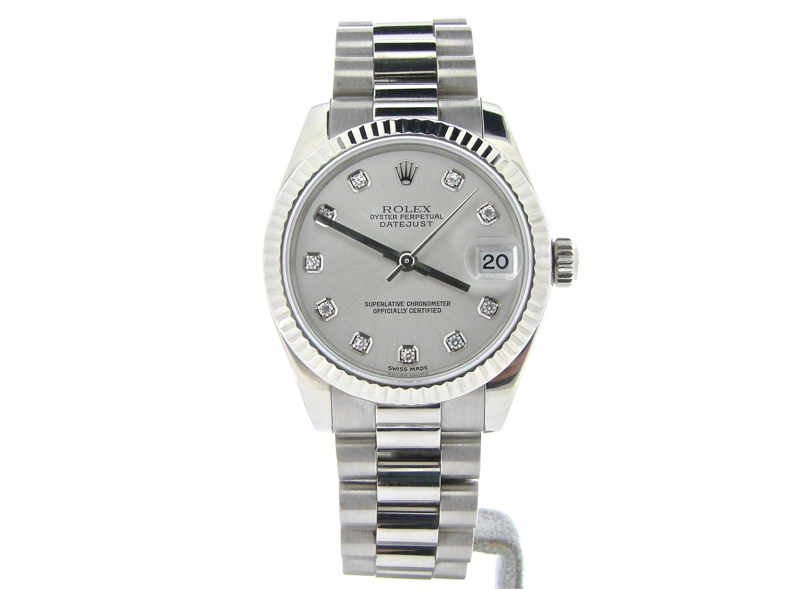 Midsize Rolex Solid 18K White Gold 178279 Datejust President FACTORY DIAMOND