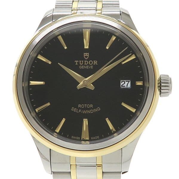 TUDOR WATCH STYLE 12503 AUTOMATIC DATE BLACK STAINLESS STEEL/YELLOW GOLD MEN'S