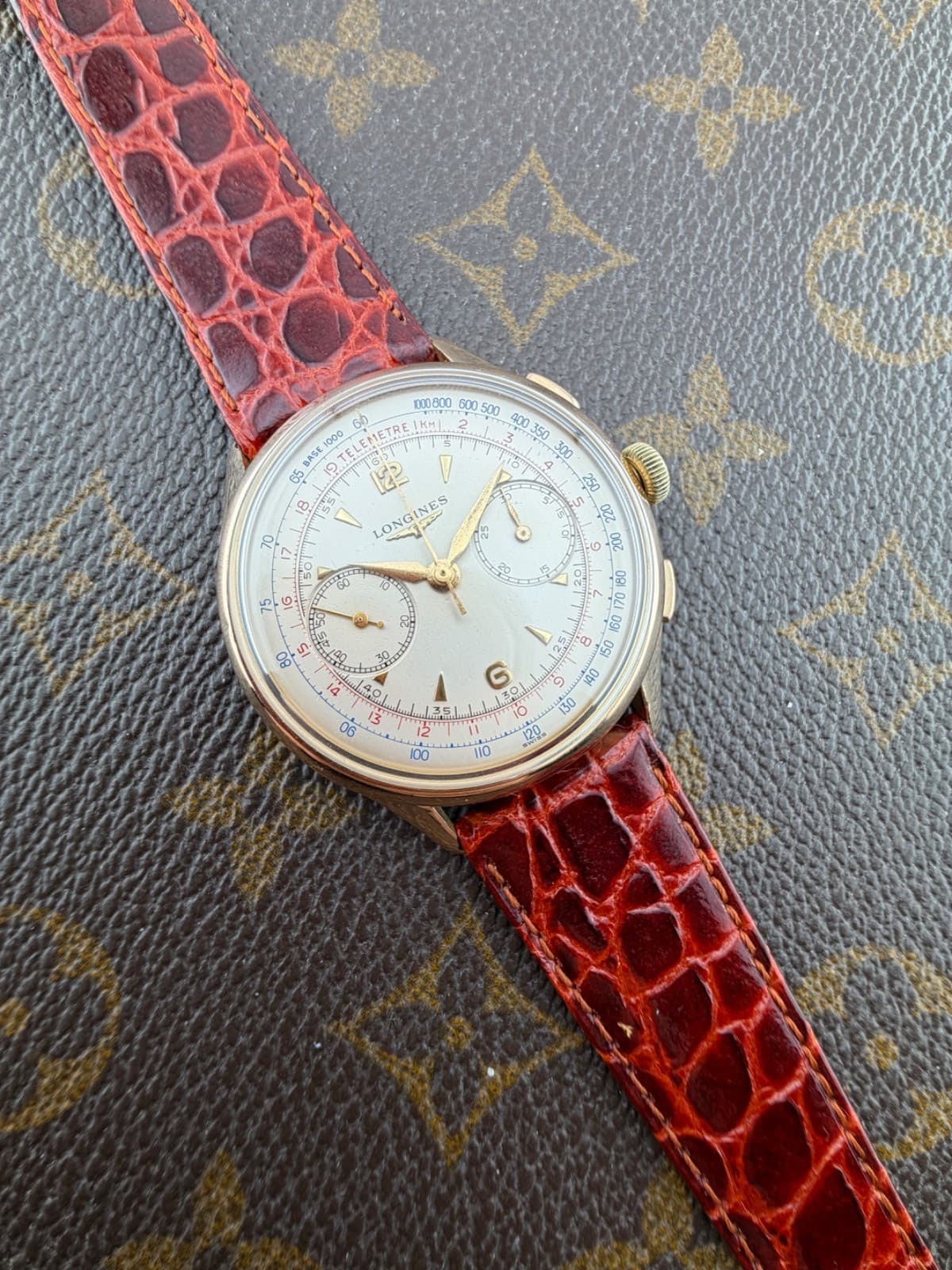 Longines Chronograph Calibre 30 CH Pink Gold 18 KT Case Swiss Made