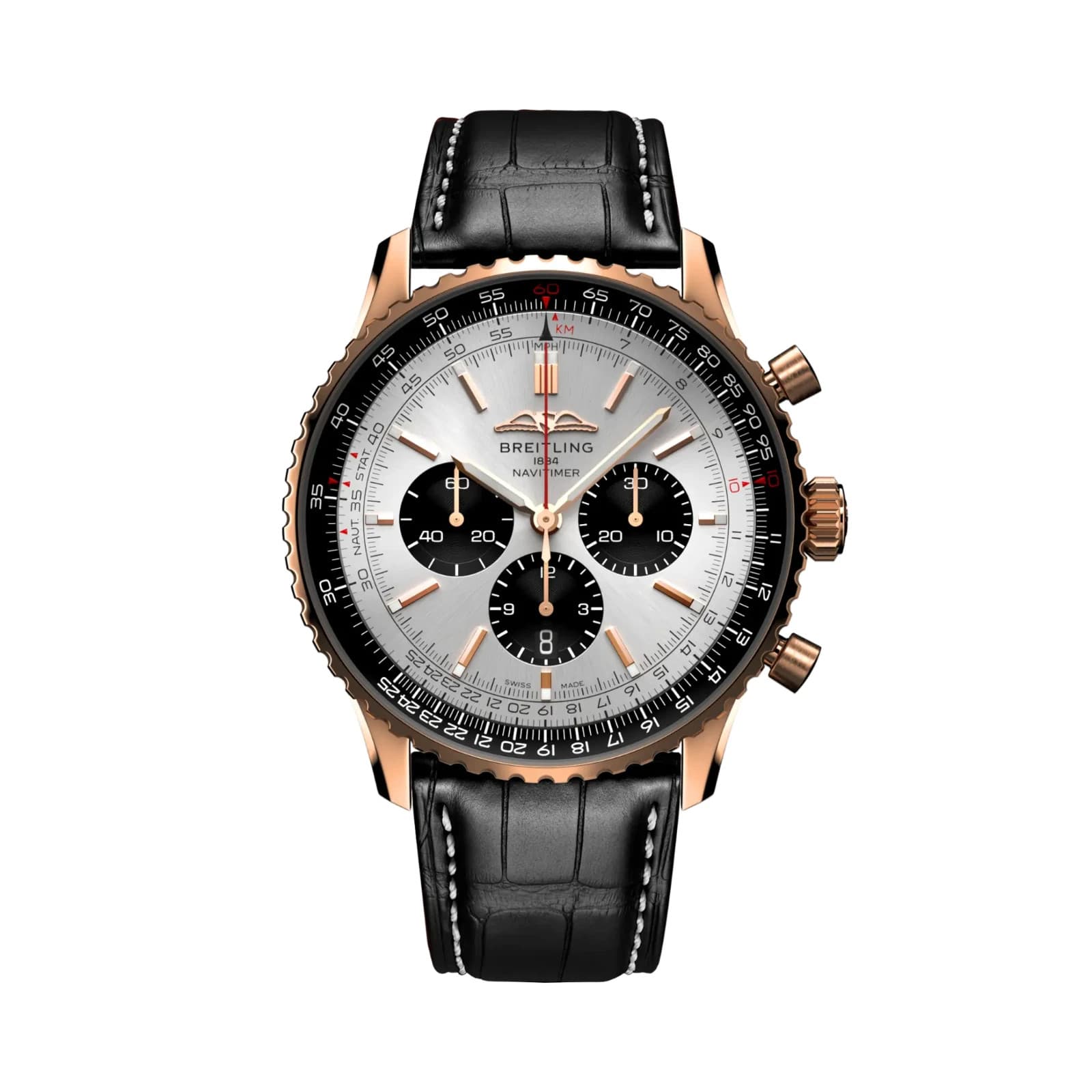 BREITLING RB0137241G1P1  NAVITIMER B01 CHRONOGRAPH 46 18K GOLD CASE SILVER DIAL 