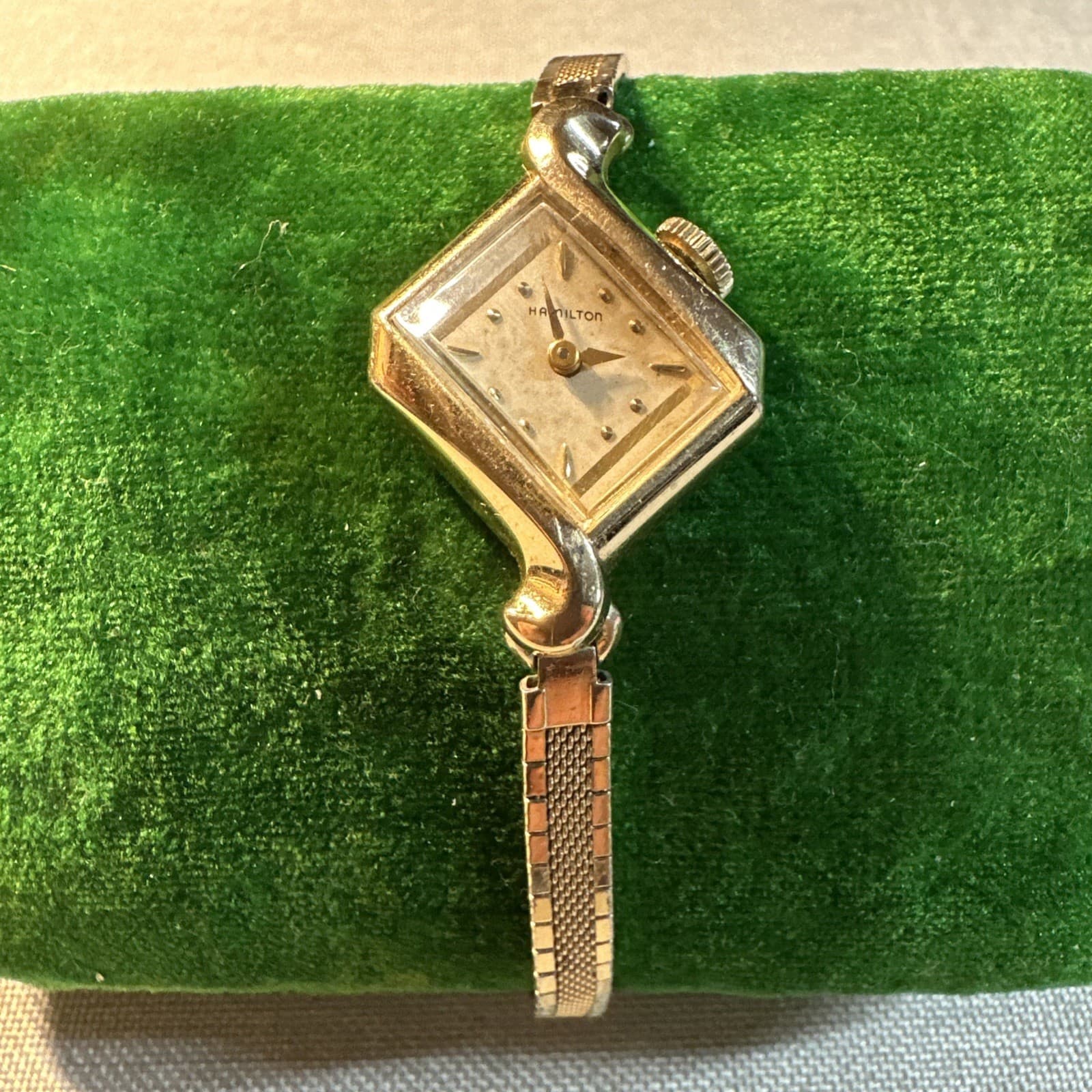 Vintage Hamilton 10kt GF Ladies Wrist Watch w/10k GF Speidel Wrist Band Works!