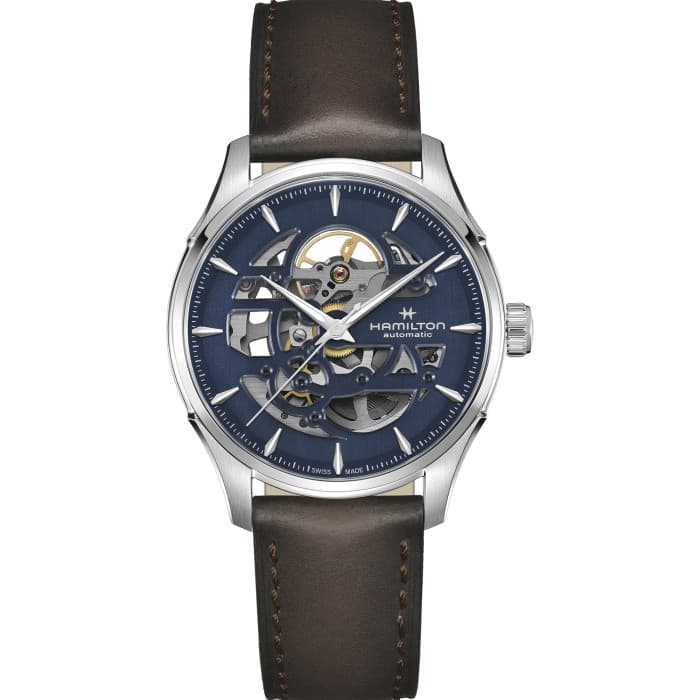 New Hamilton Jazzmaster Skeleton Auto Blue Dial Leather Band Men Watch H42535541