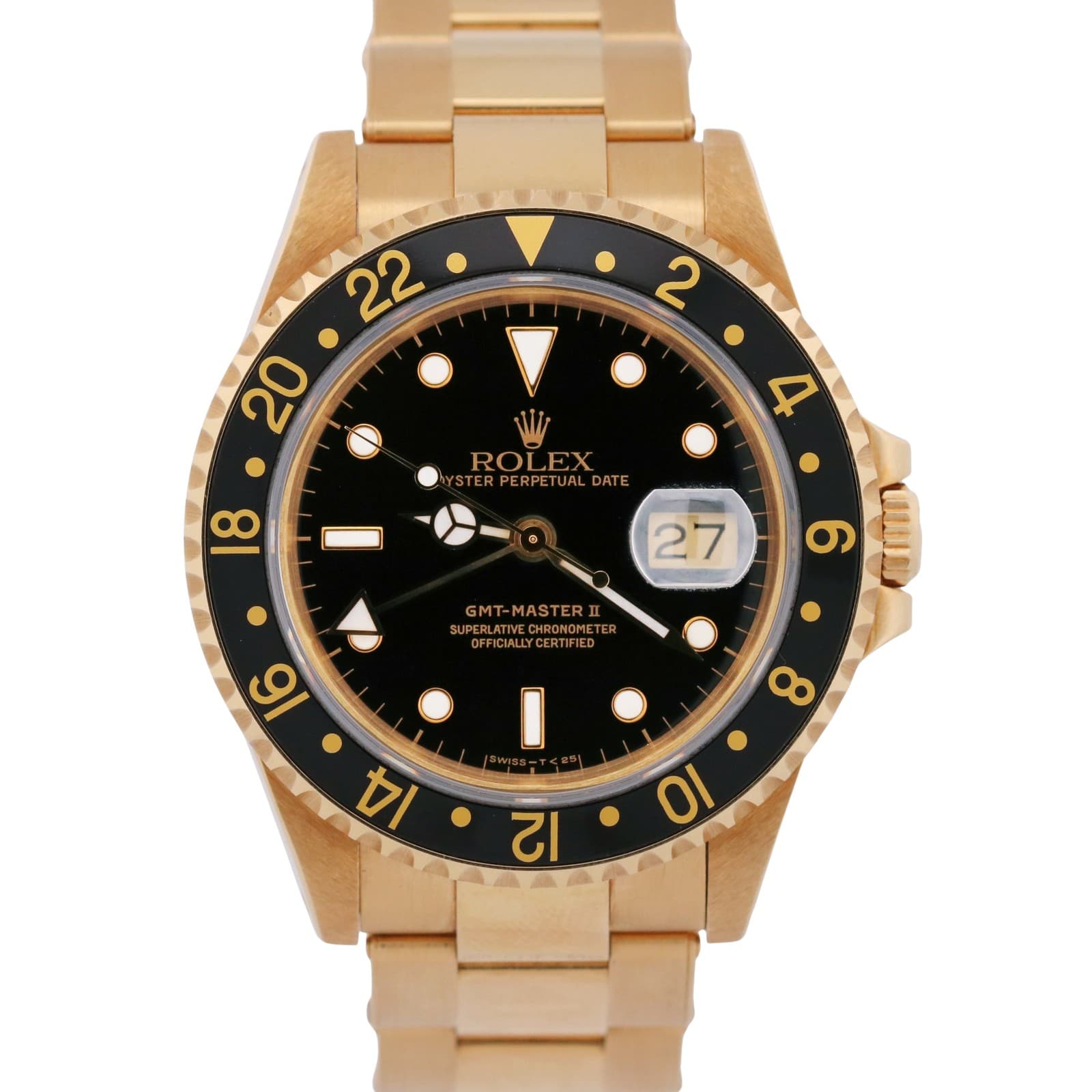 UNPOLISHED 1990 PAPERS Rolex GMT-Master II Black 40mm Yellow Gold 16718 BOX