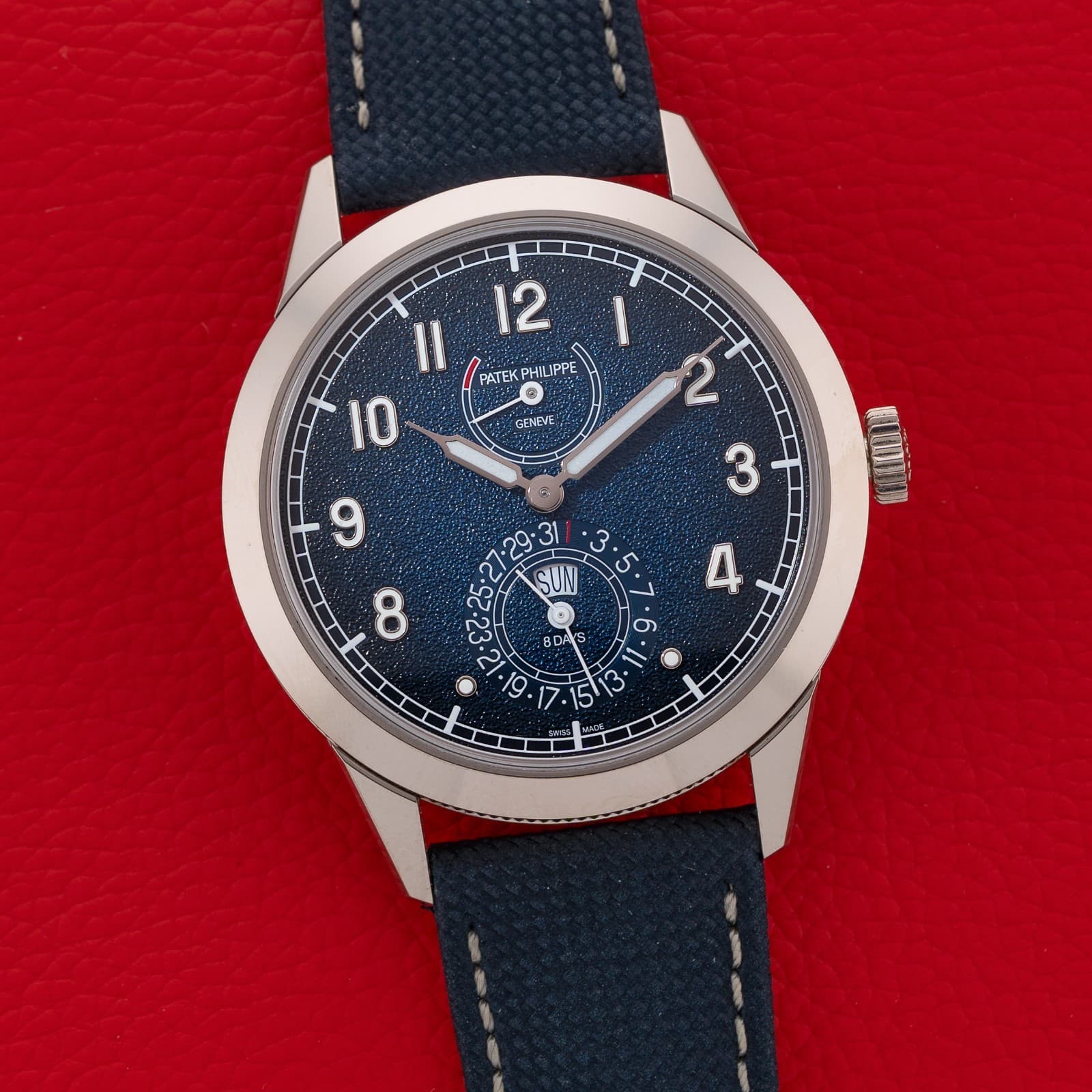 Patek Philippe Calatrava 8 Days Day-Date 41mm 18k White Gold Blue Dial 5328G-001