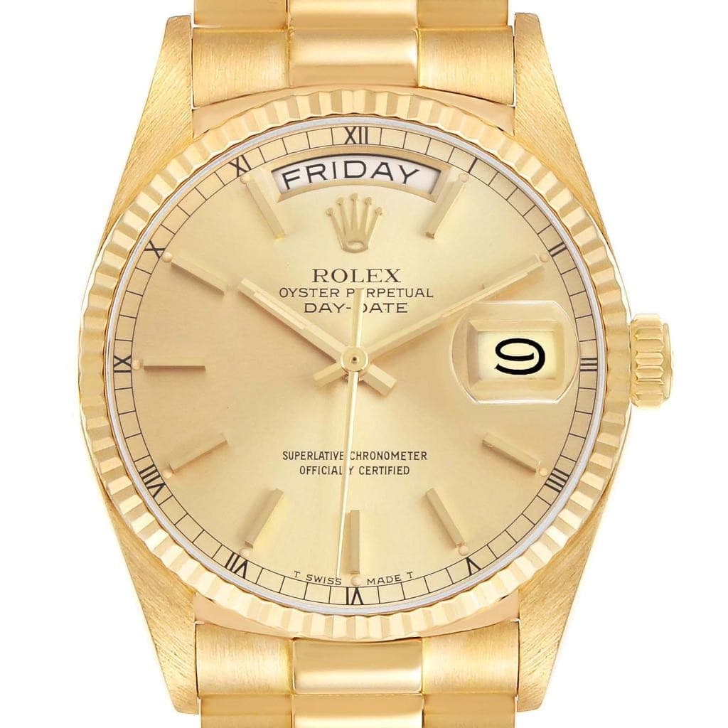 Rolex President Day-Date Yellow Gold Champagne Dial Mens Watch 18038