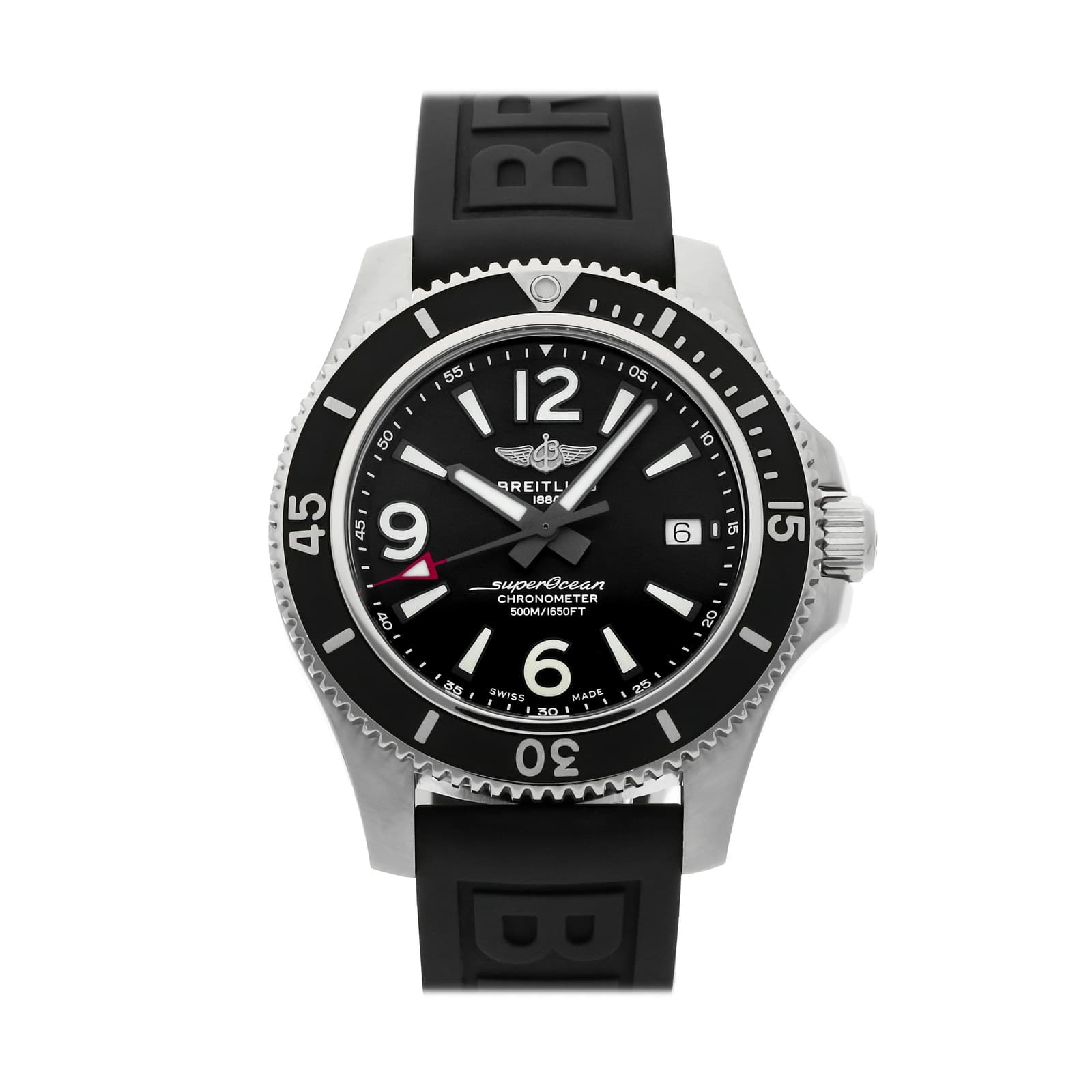 Breitling Superocean Steel Auto 42mm Black Dial Rubber Strap Watch A17366021B1S2