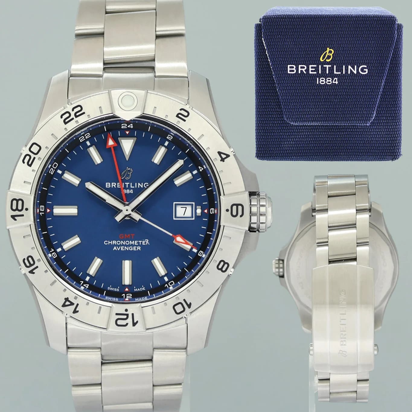 PAPERS MINT Breitling Avenger Automatic GMT 44mm Blue Men's Watch A32320101C1A1