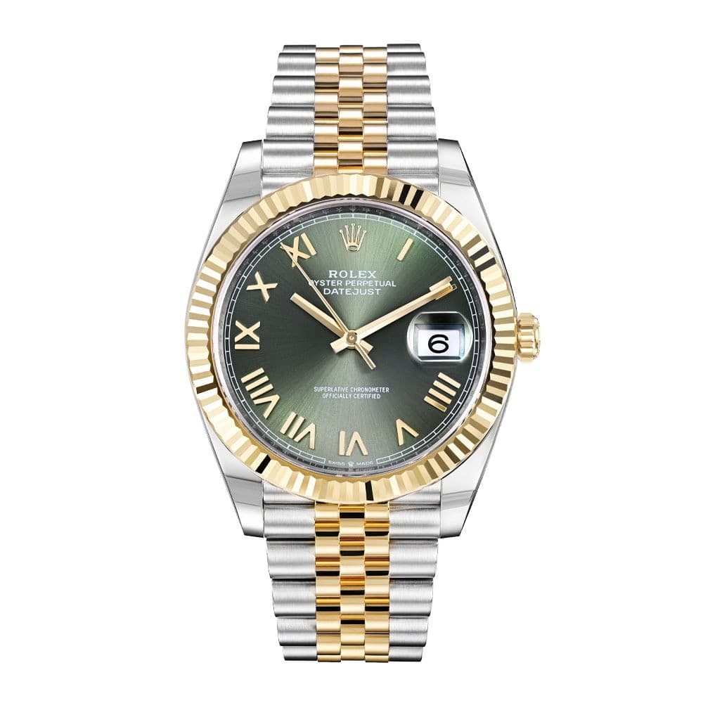 Rolex Datejust 41 Watch 41MM Green Roman Numerals Dial Yellow Gold
