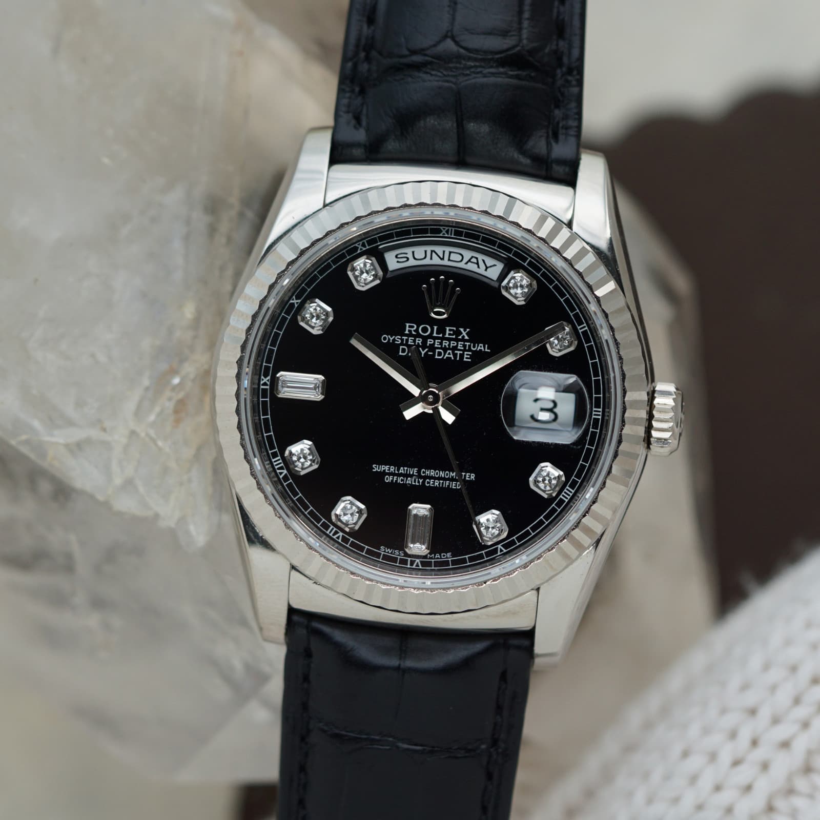 Rolex Day Date 118139 Factory Black Diamond Dial 36mm 18k White Gold Automatic