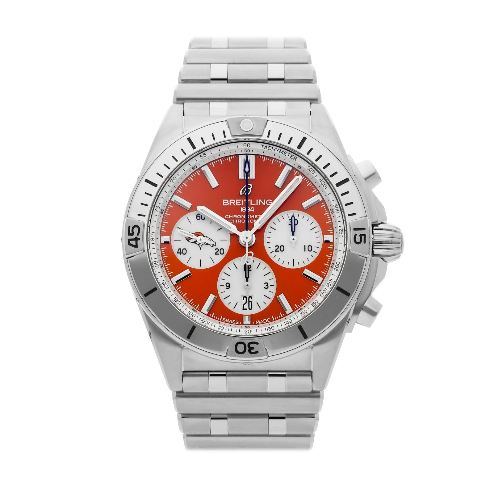 Breitling Chronomat B01 NFL Denver Broncos Steel Auto Orange 42mm AB01342B1O2A1