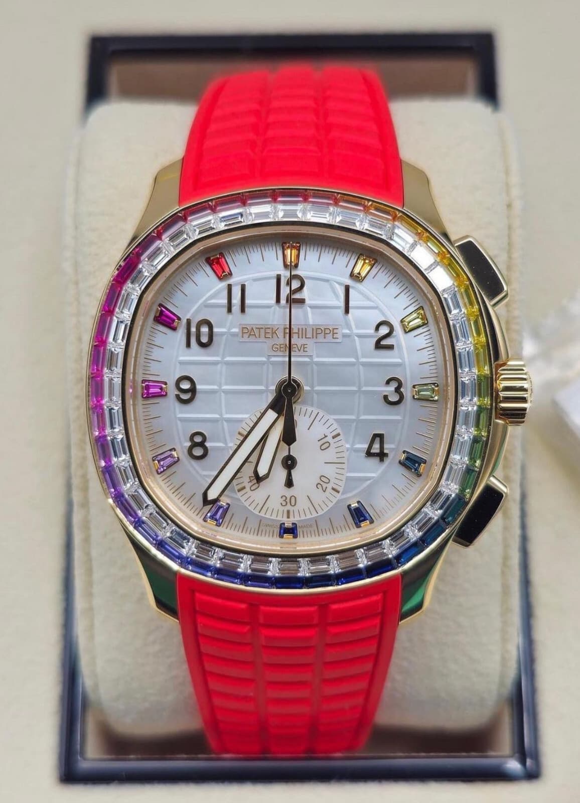Patek Philippe 7968/300R Aquanaut Luce Rose Gold Rainbow Bezel Mother-of-Pearl