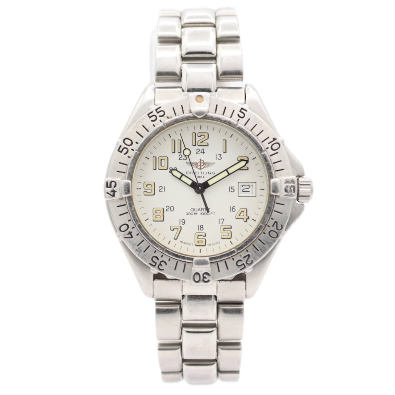 Vintage 38mm Breitling Colt Men's Quartz Wristwatch White Dial Steel A57035