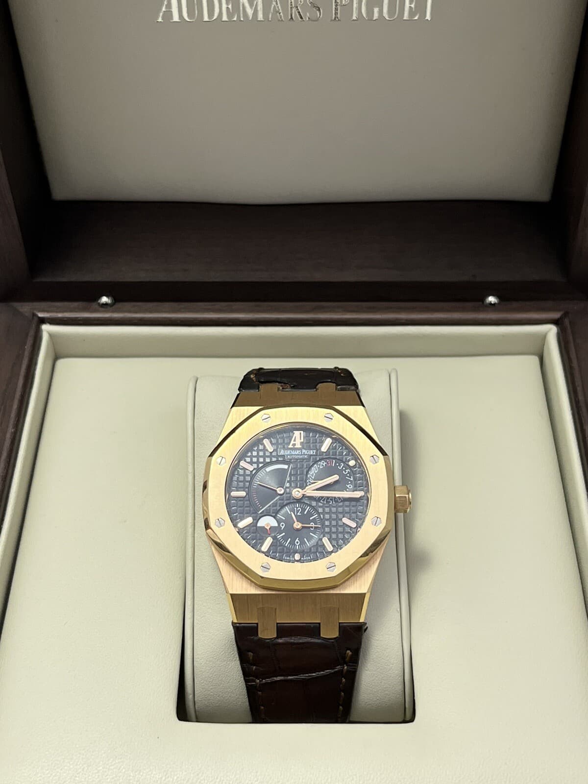 Audemars Piguet Dual Time Men's Black Watch - 26120OR.OO.D002CR.01 Rose Gold Aut
