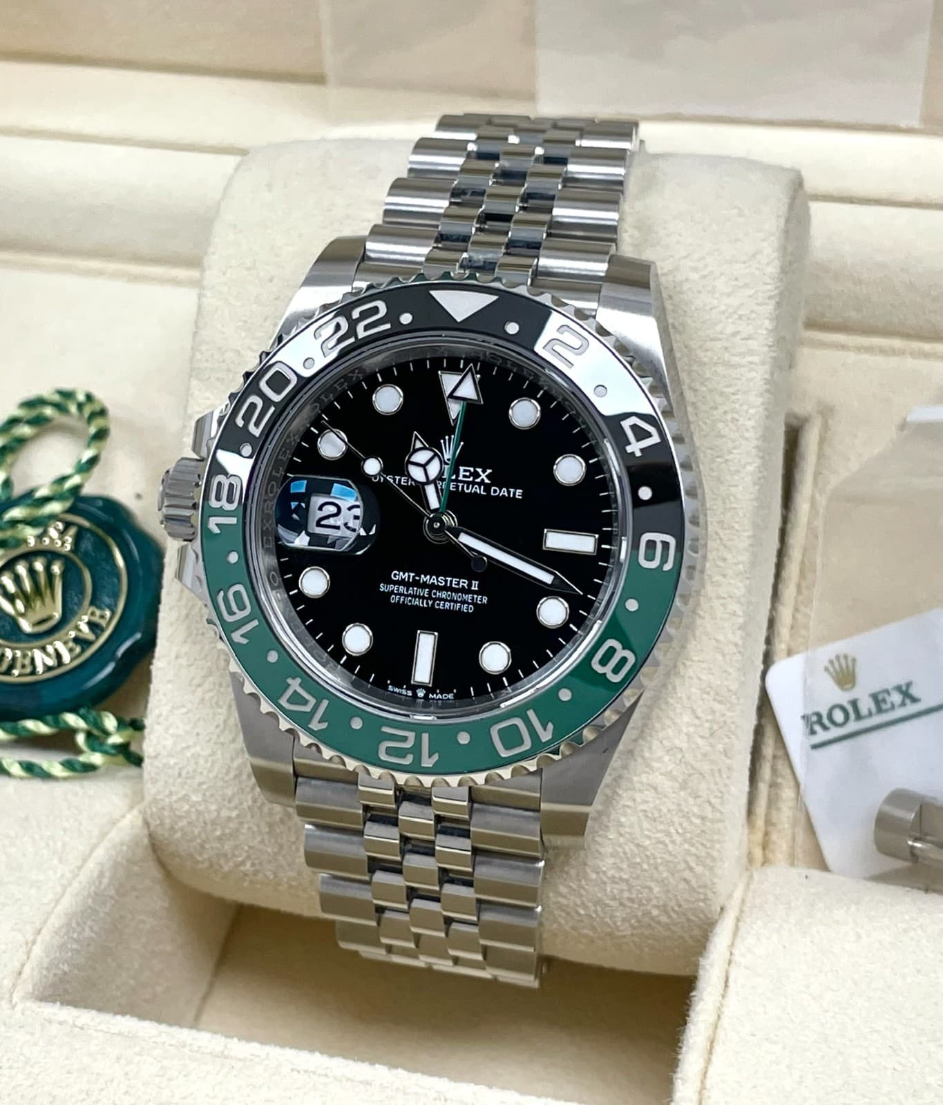 ROLEX GMT MASTER II SPRITE 126720VTNR ON JUBILEE BOX AND PAPERS 2023