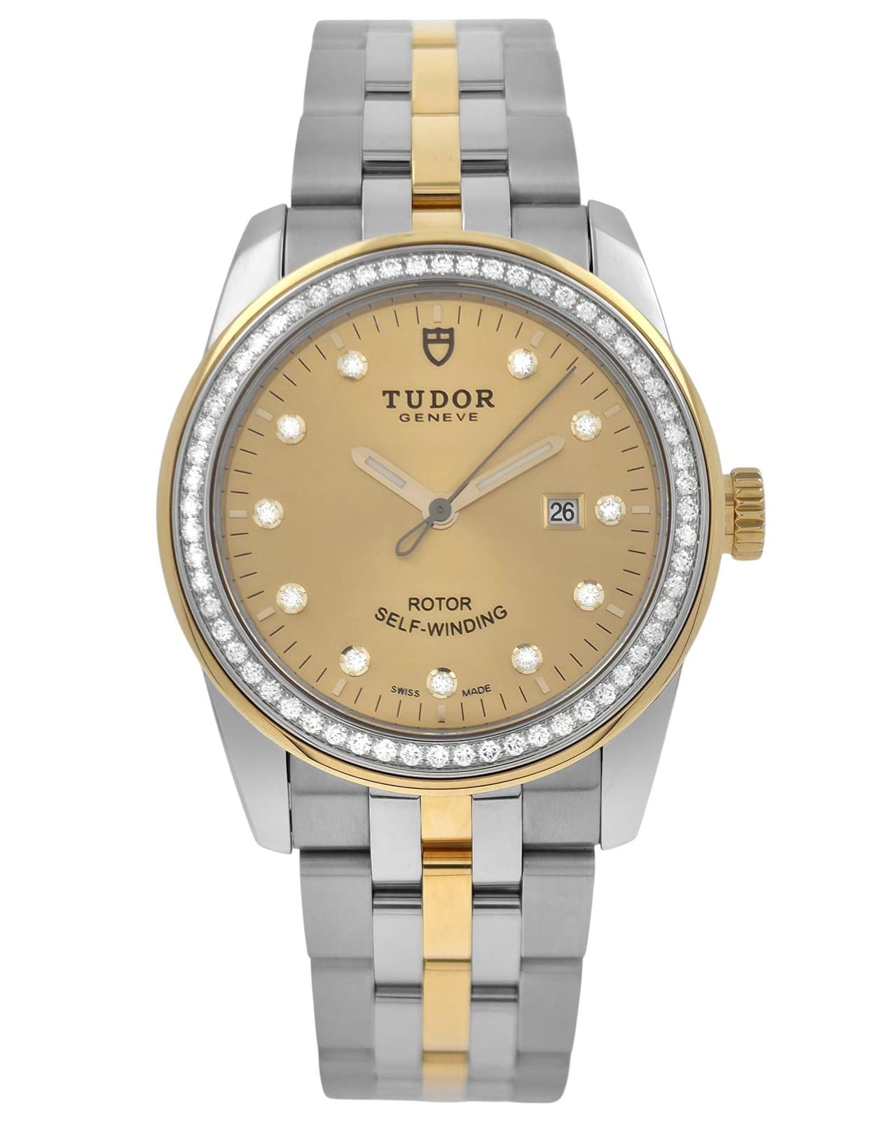 Tudor Glamour 53023 Champagne Factory Diamond Bezel Dial Gold Steel 31MM Ladies