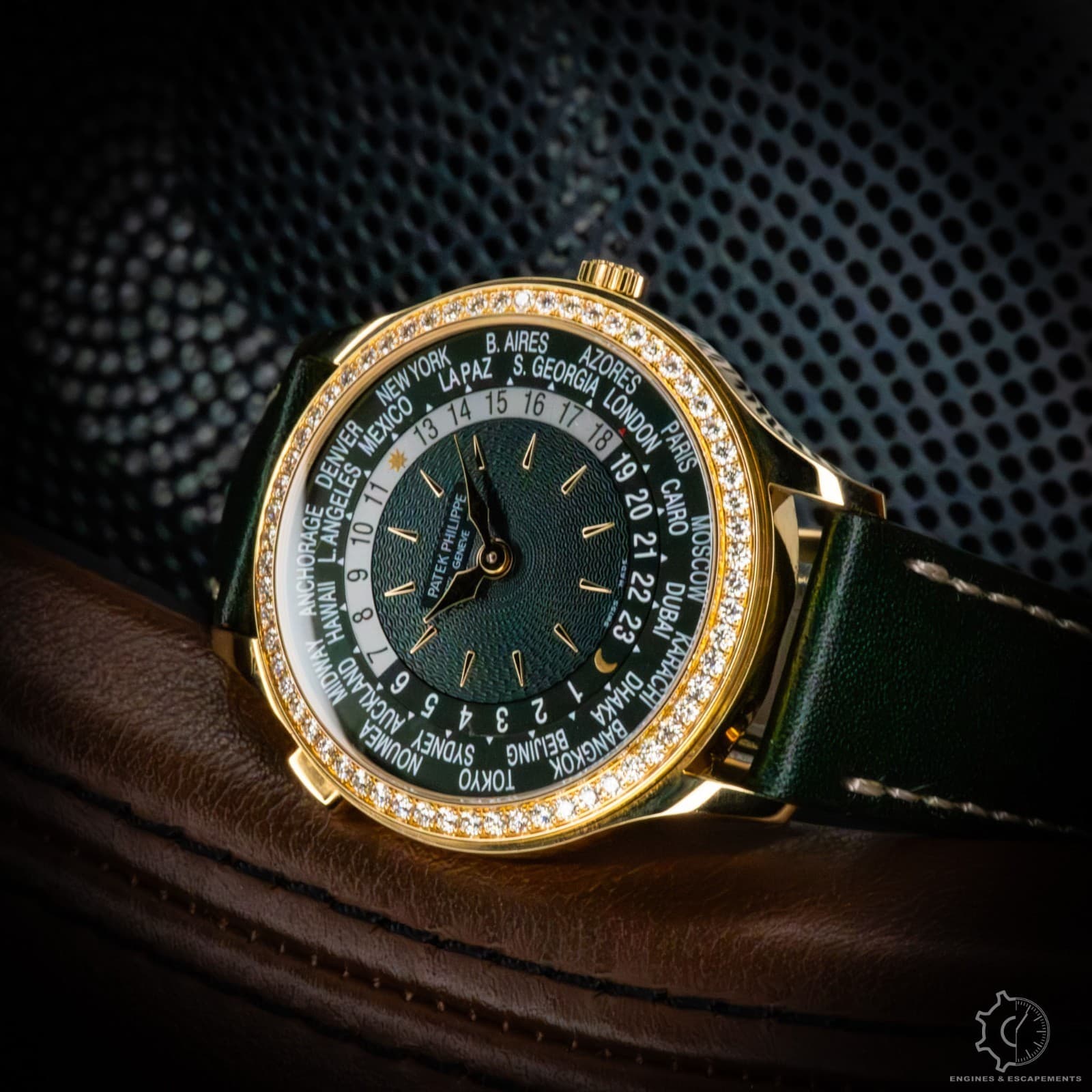 Patek Philippe World Time 7130R-014 Green Rose Gold Diamond Box & Papers