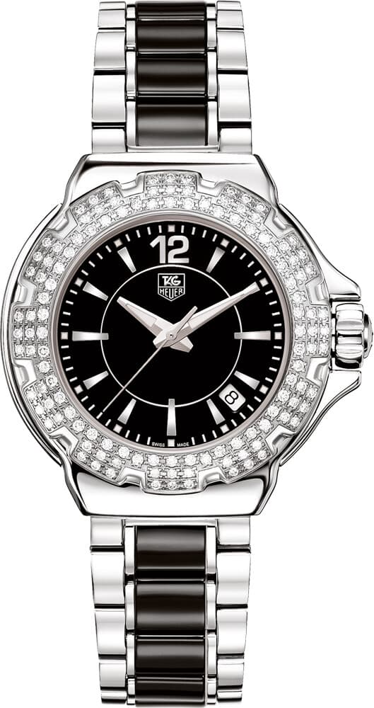 TAG HEUER  FORMULA 1 WAH1214.BA0859 DIAMOND BEZEL BLACK CERAMIC & STEEL WATCH