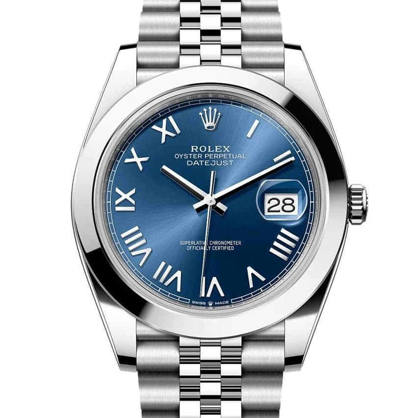 Datejust 41 Stainless Steel / Smooth / Bright Blue Roman / Jubilee (126300-0030)