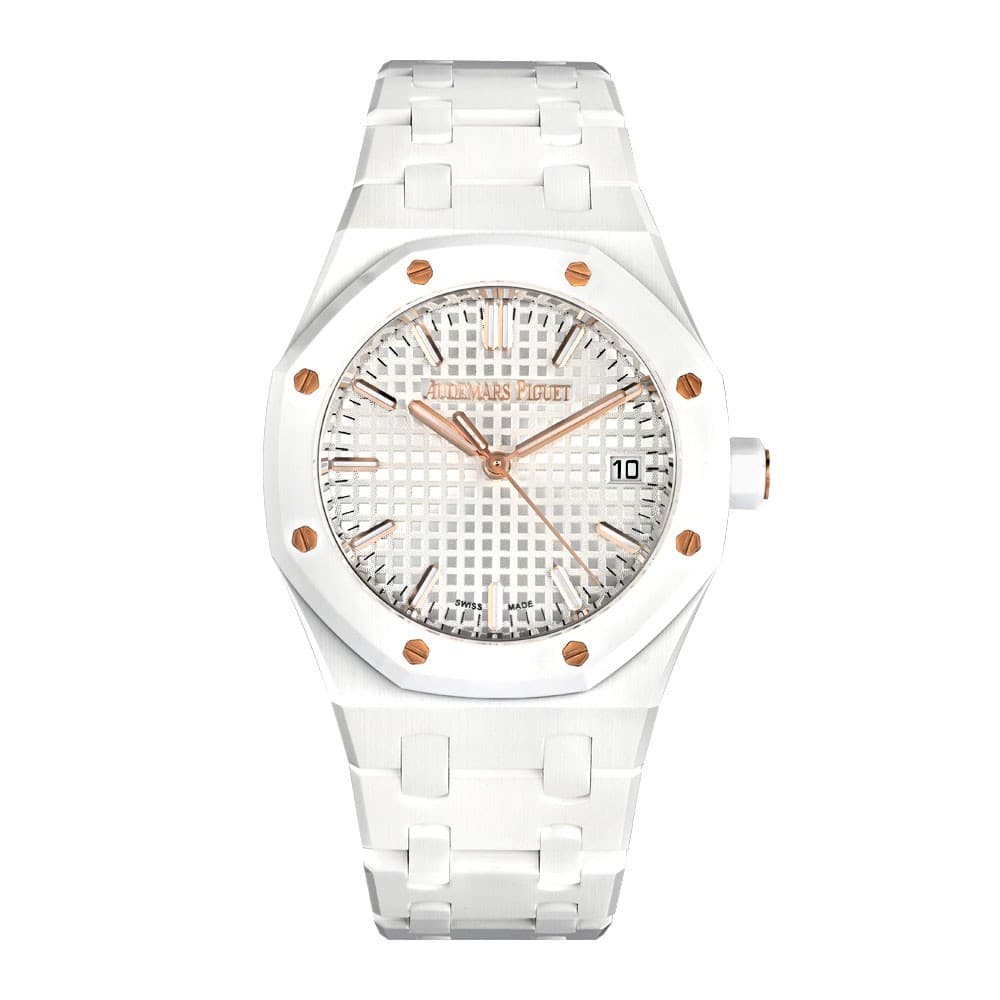 Audemars Piguet Royal Oak Watch 34MM Silver Index Hour Markers Dial Ceramic