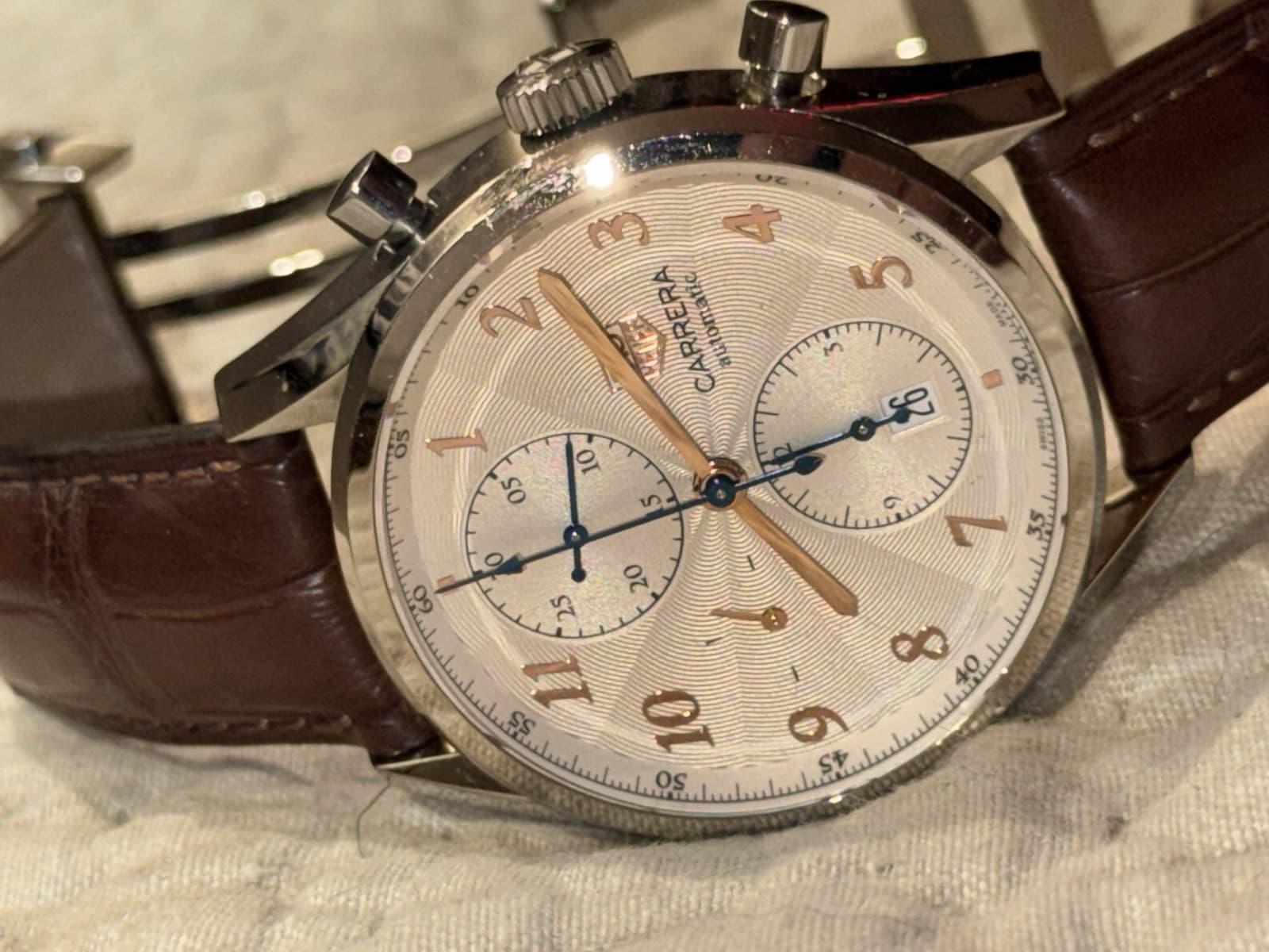 TAG Heuer Carrera Silver Men's Brown Leather Watch - CAS2112.FC6291