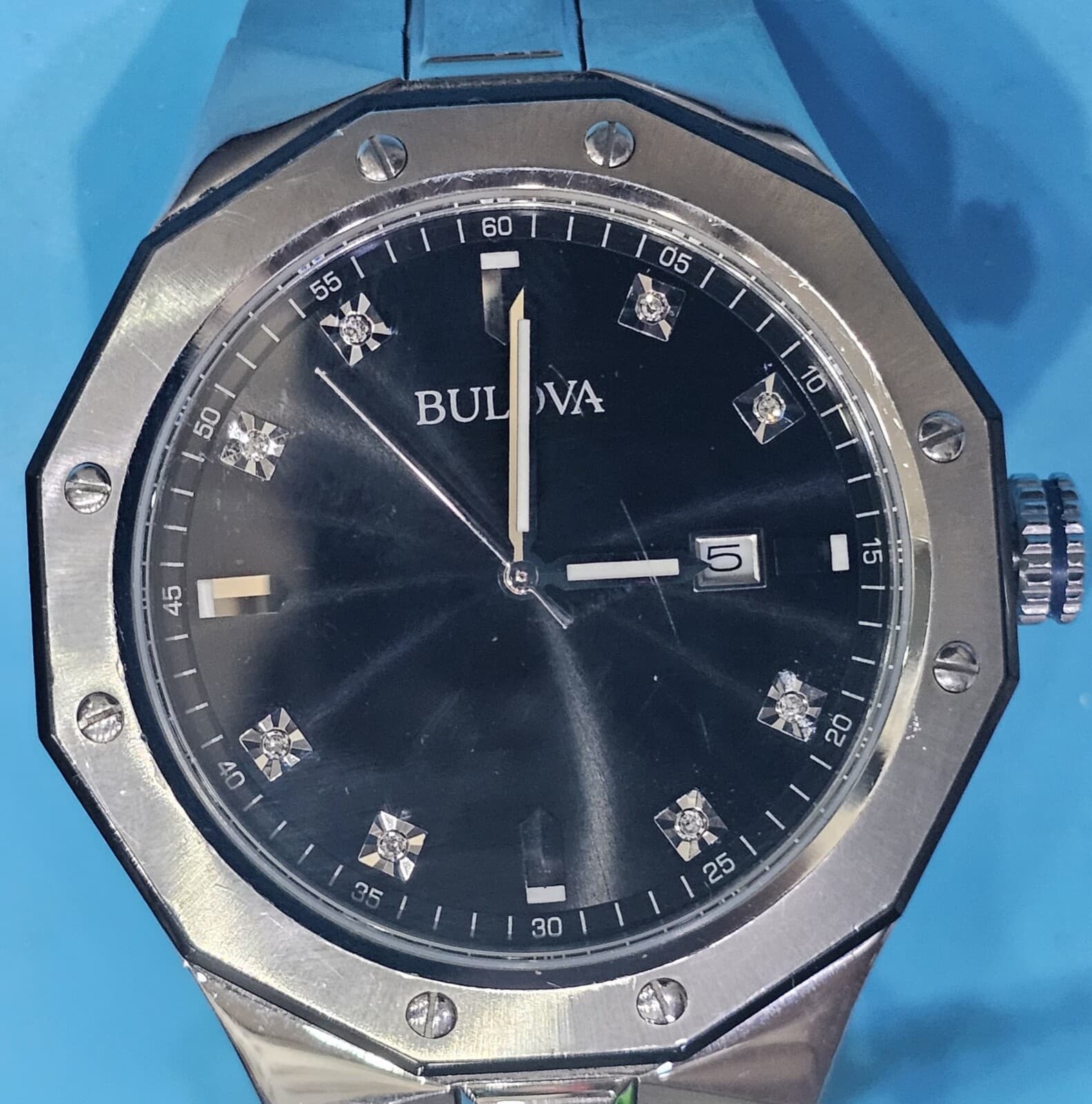 98D103 Bulova Men's Diamond St Steel Silver Gray Dial  Watch M-50