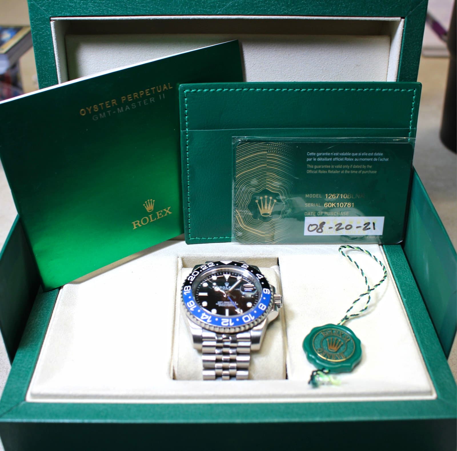 Rolex GMT-Master II 126710BLNR Silver Oyster Bracelet with Blue and Black Bezel