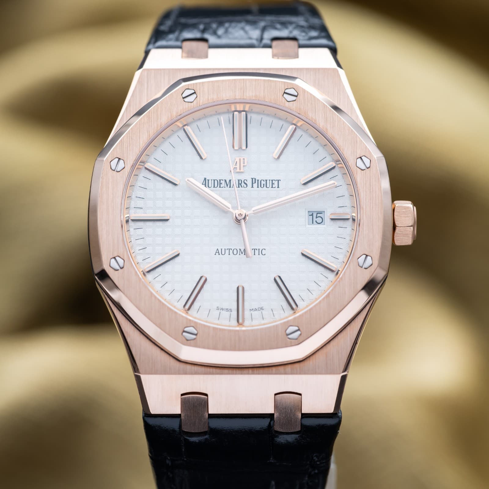 Audemars Piguet Royal Oak 41mm AP 15400OR Rose Gold White Silver Dial - Full Set