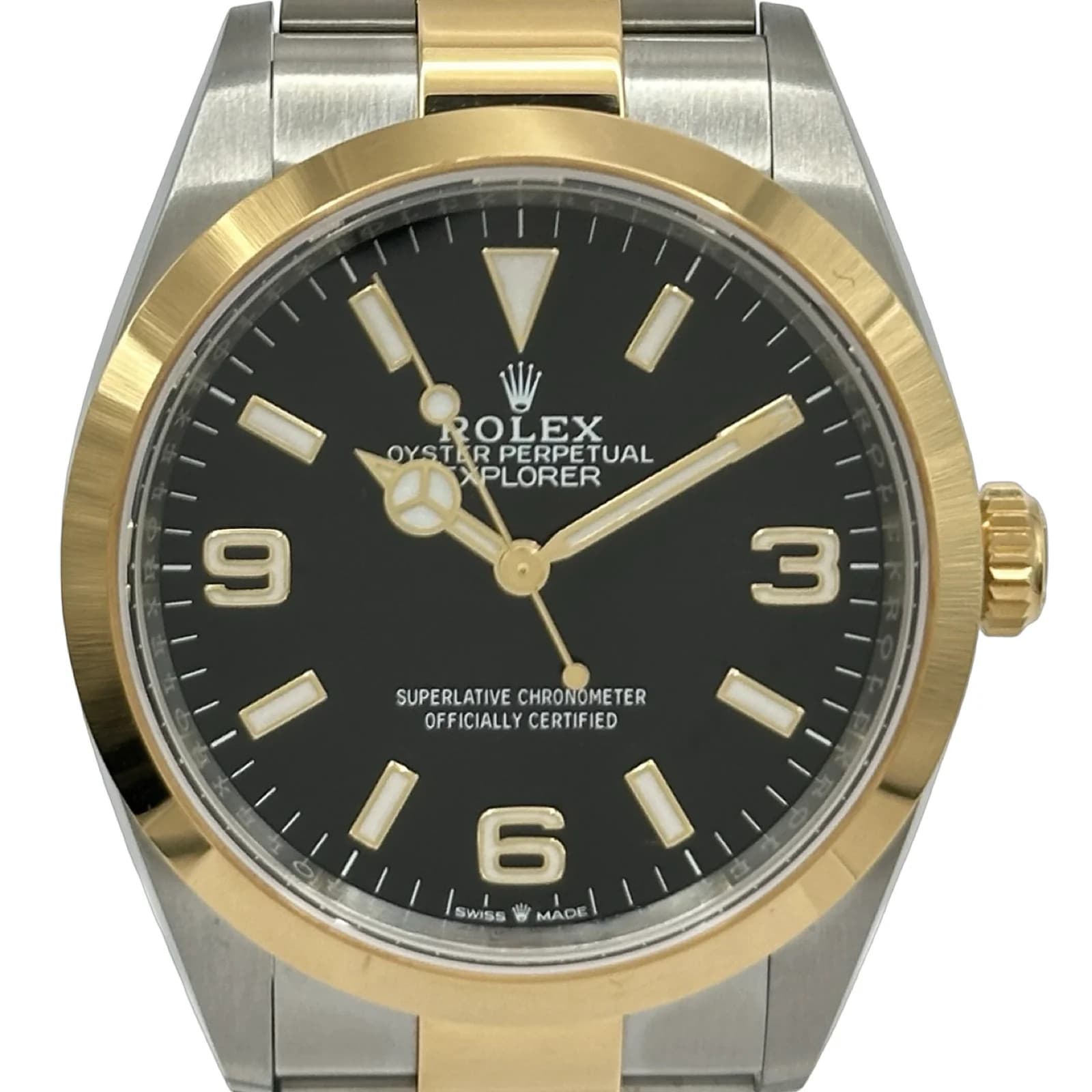 Rolex Explorer 1 124273 Black Gold Stainless Steel Automatic Mens Watch Used
