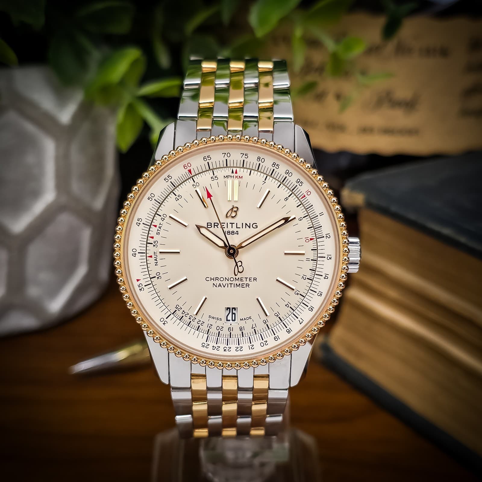 RARE! Breitling Navitimer,  18K Rose Gold Two-Tone, Full Set, U17325211G1U1