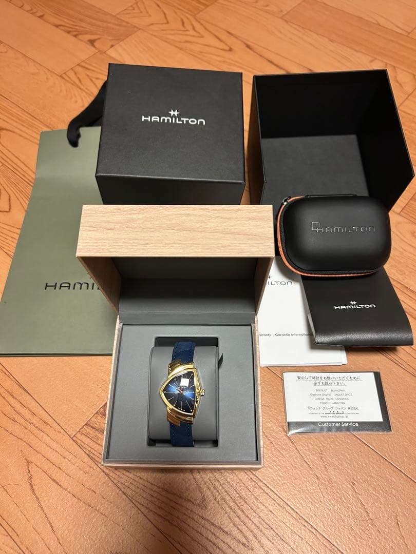 Excellent Hamilton Ventura Quartz Navy Blue Dial Leather H24301941 Auth Japan