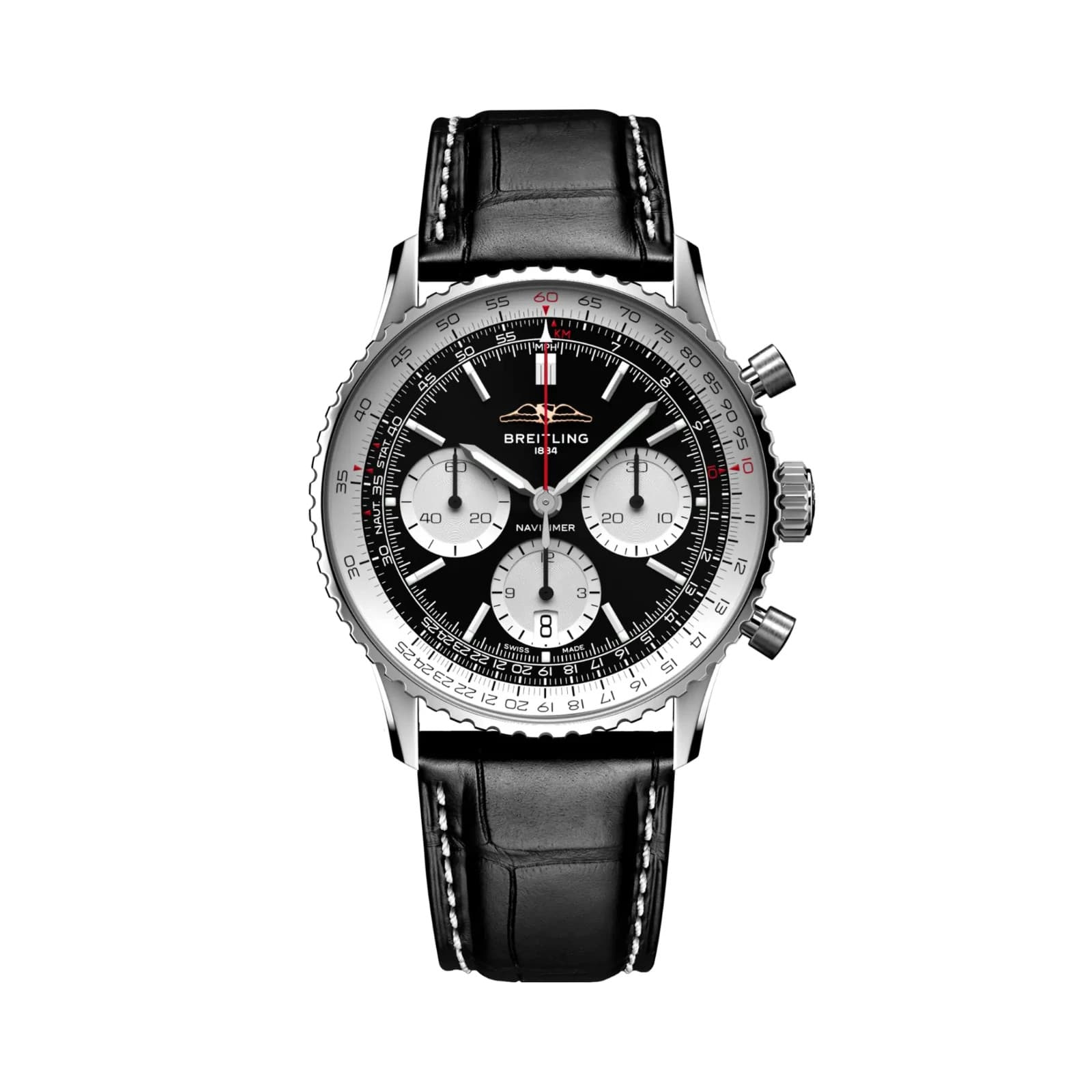 BREITLING AB0139211B1A1  NAVITIMER B01 CHRONOGRAPH BLACK DIAL SILVER SUBS BRACEL