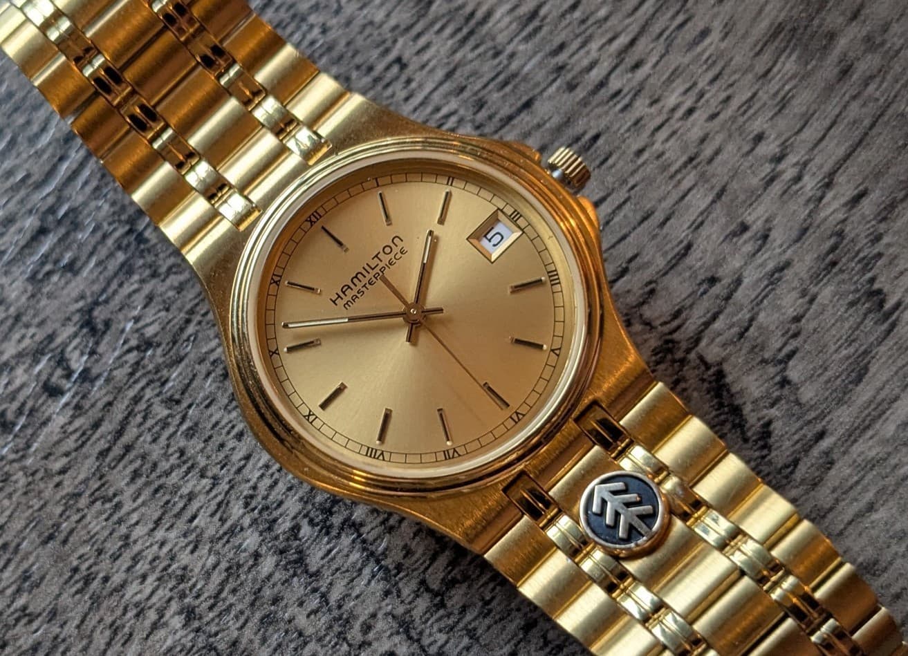 Vintage Hamilton MASTERPIECE Quartz Men's Watch w/ 10k Gold BOISE CASCADE Charm