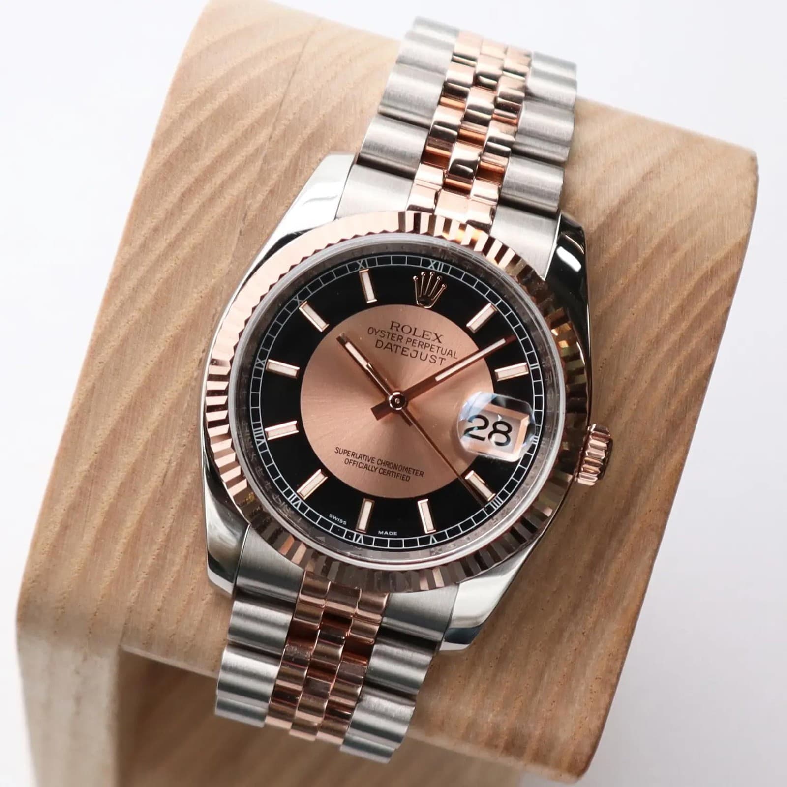 Rolex Datejust 36mm 116231 18K Rose Gold Steel Pink Tuxedo Dial Watch
